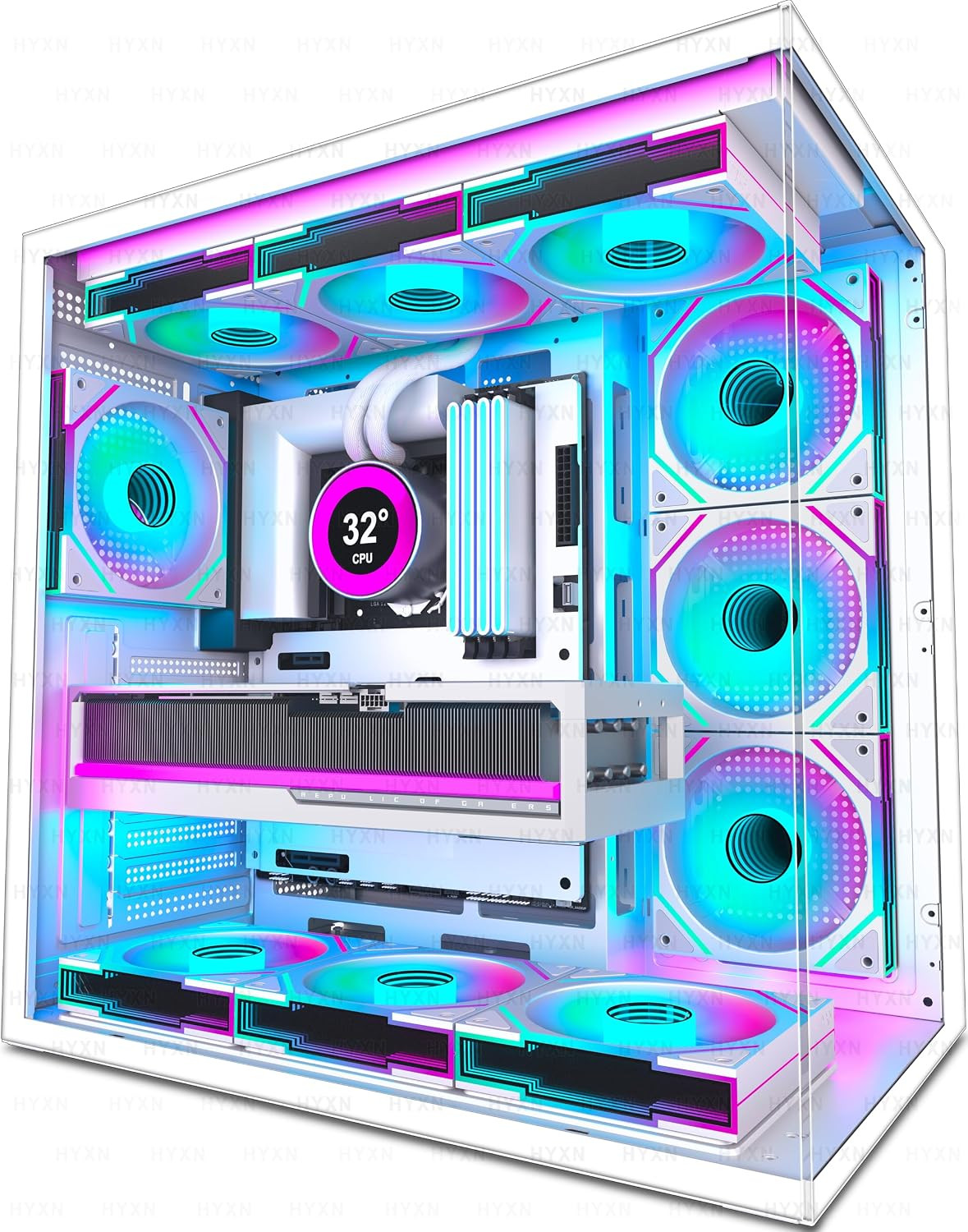 H1  PC Case, Pre-Installed 7 Infinity Mirror PWM ARGB Fans, ATX Mid Tower Comput