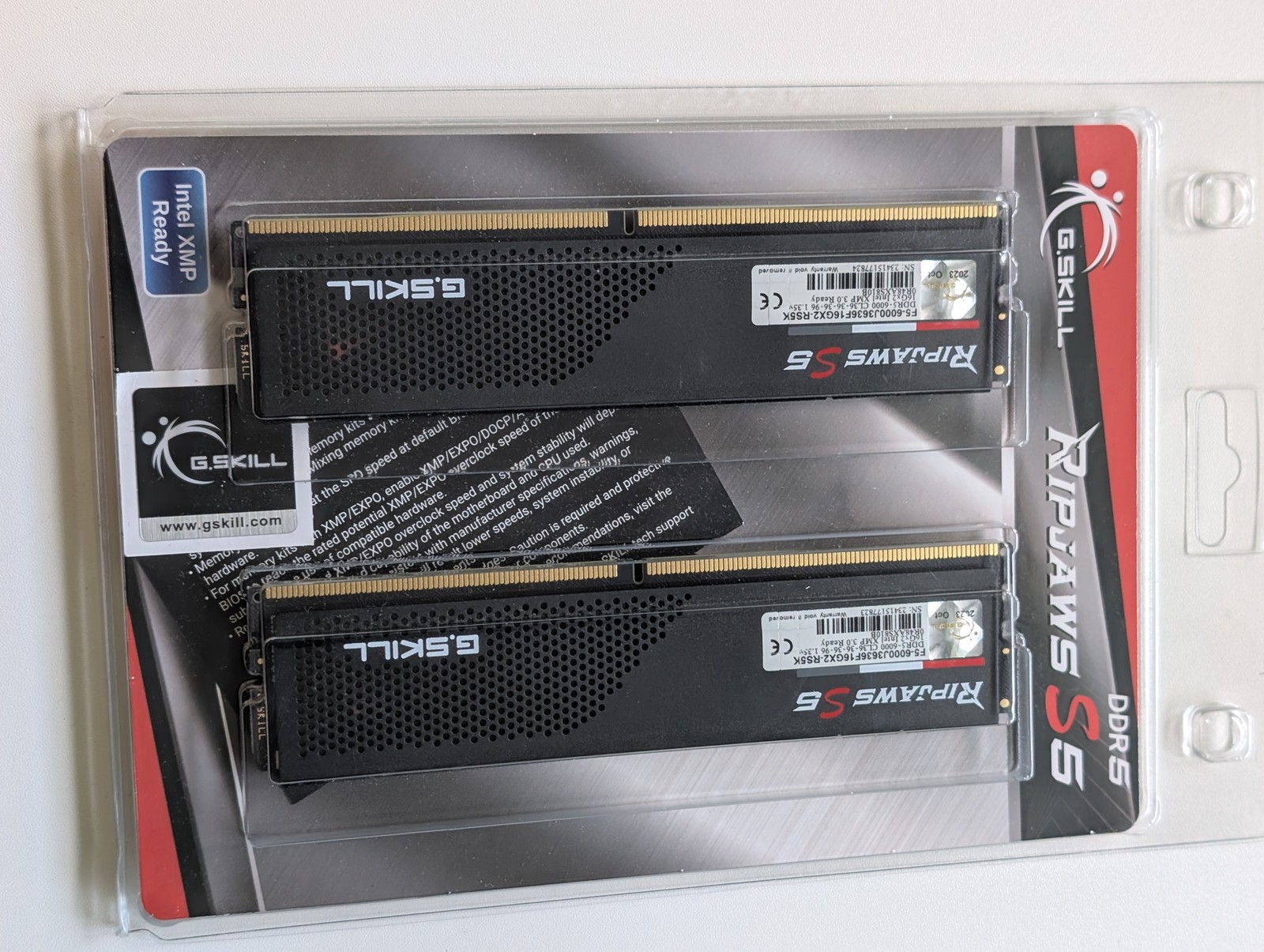 G.Skill Ripjaws S5 32GB 2x16GB DDR5 6000 CL36 XMP EXPO Intel AMD Black