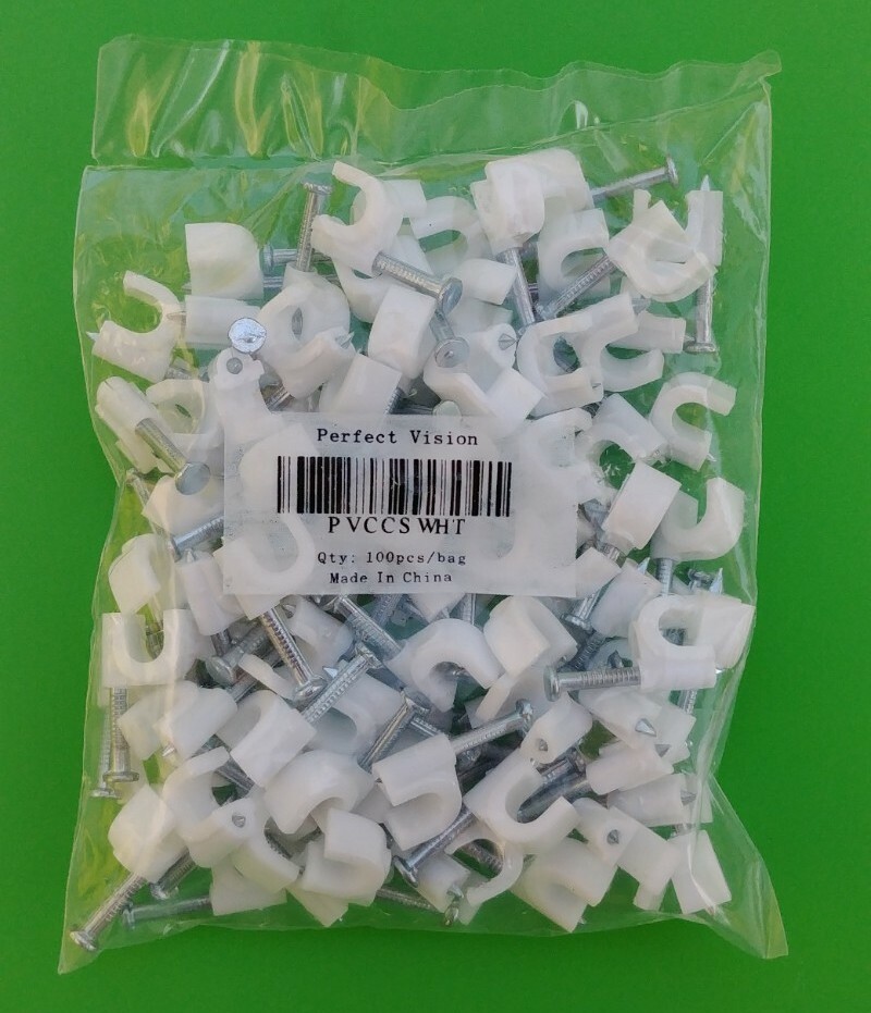 (10 BAGS) Perfect Vision #PVCCS-WHT RG6 Nail On Cable Clips - 100 PCS/BAG