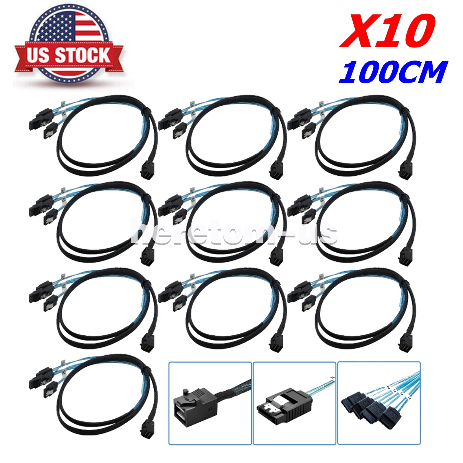 10PCS Mini SAS SFF-8643 To 4 SATA 7pin Hard Disk 6Gbps Data Server Raid Cable 1M