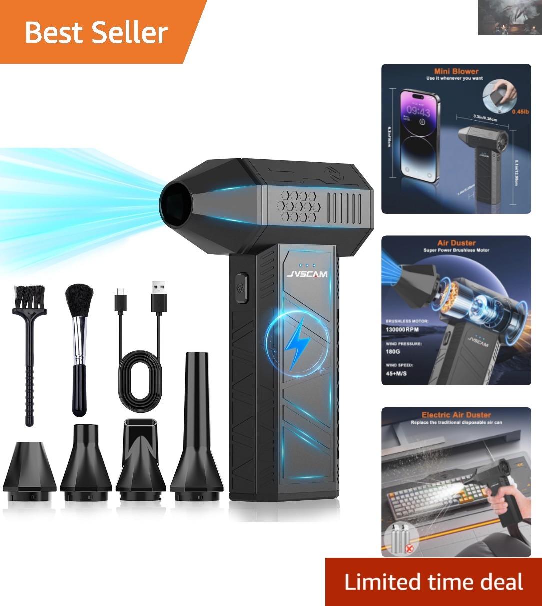 3-Speed Adjustable Compressed Air Duster - Eco-Friendly Cleaning for Electronics