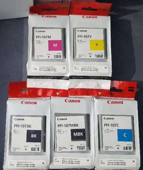 Set 5 Genuine Canon PFI-107 Inks 107 IPF 670 680 685 770 780 785 2025-2026