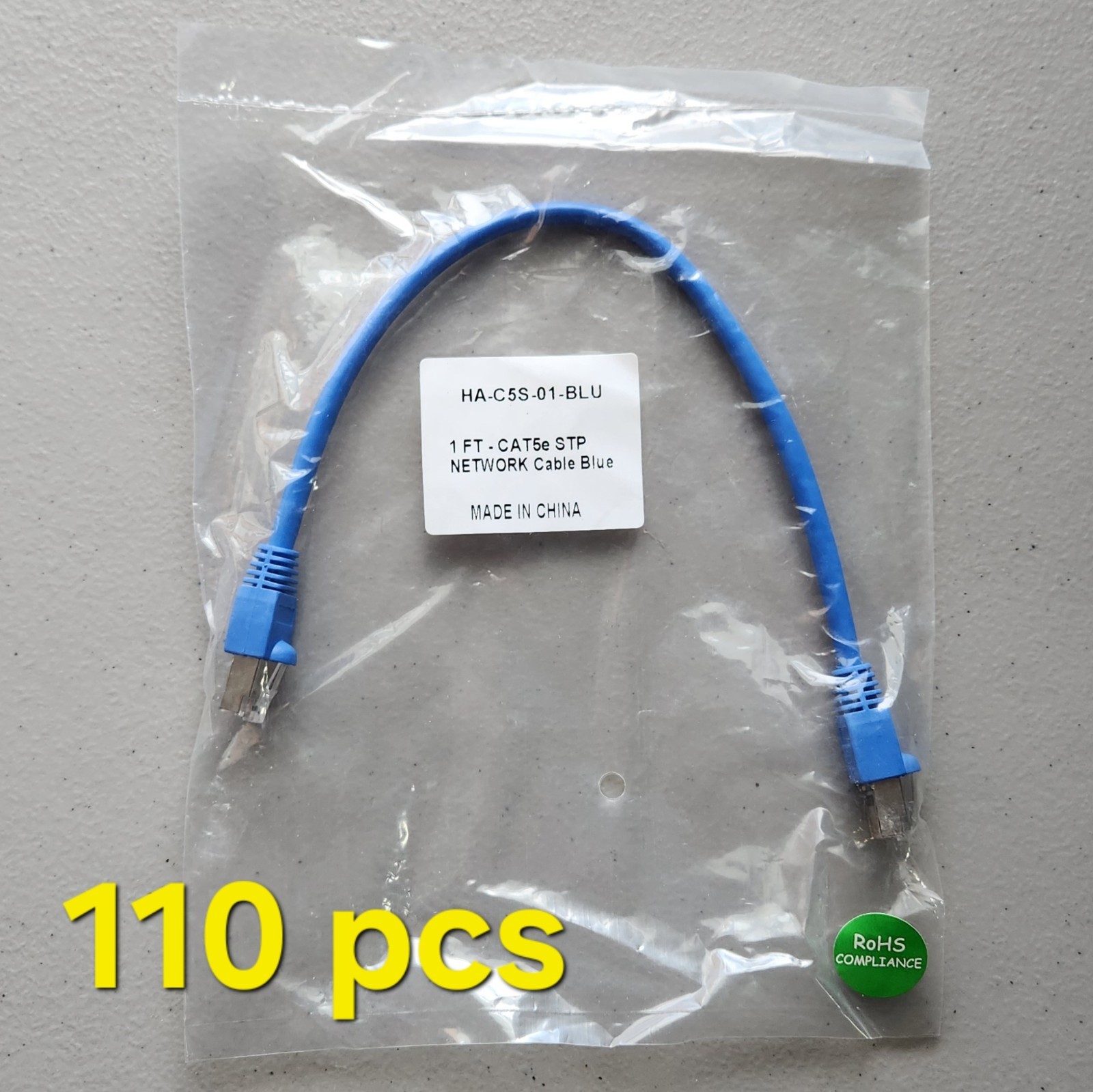 BULK 110pcs - 1 Ft CAT5e Snagless Shielded (STP) Network Patch Cable, Blue NEW