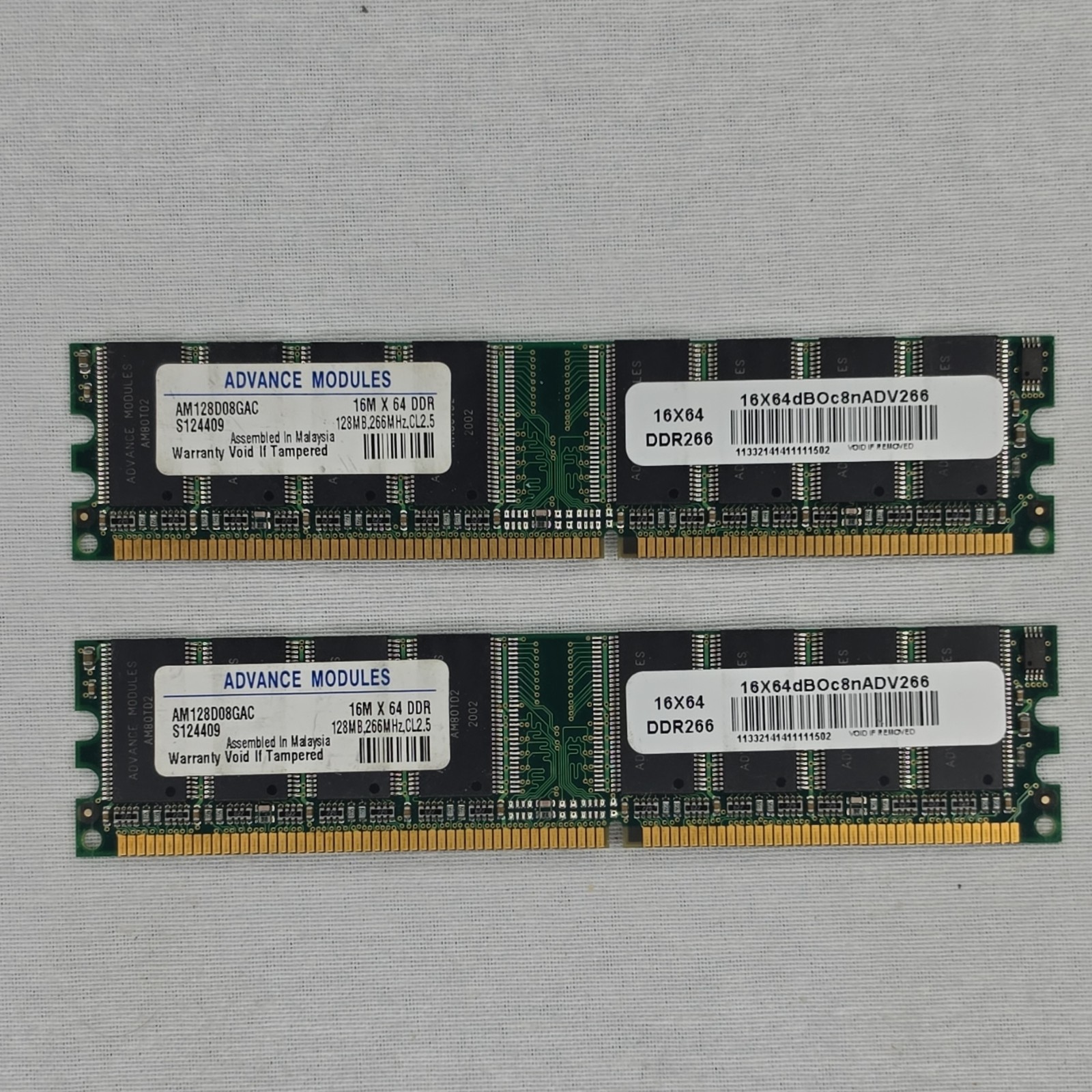 Advance Modules 256MB (2x128MB) DDR SDRAM DDR266 184-Pin DIMM AM128D08GAC