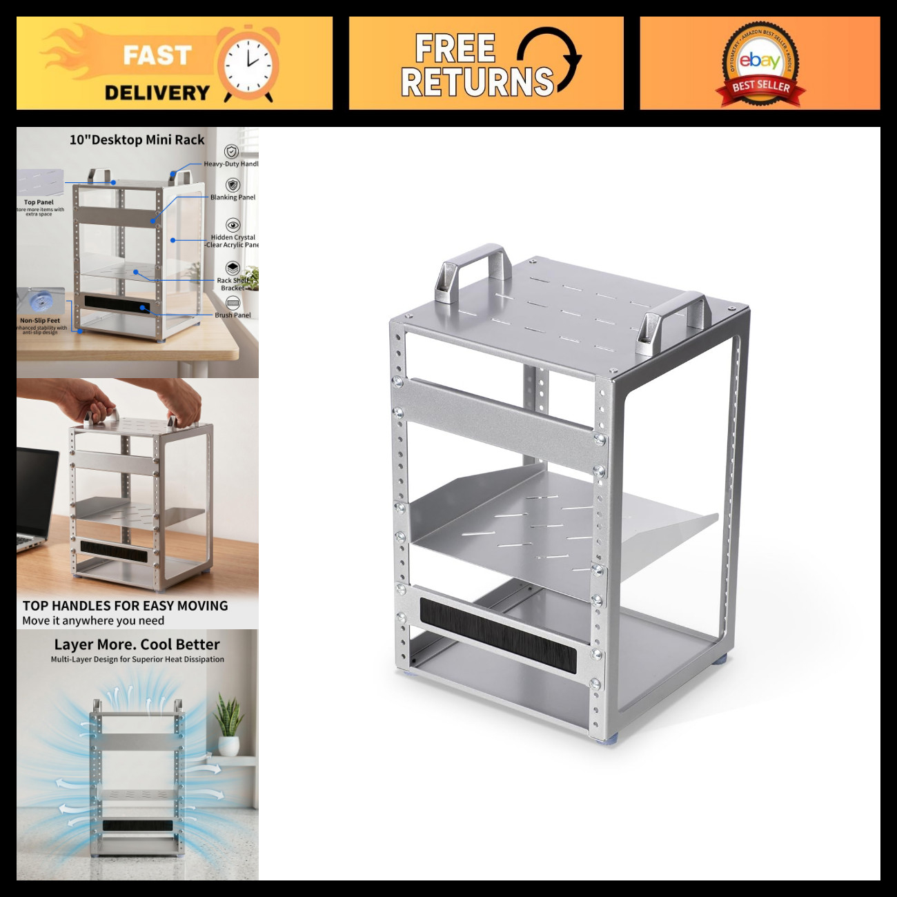 8U 10-Inch Mini Desktop Network Rack - Stackable Server Rack, 9.45-Inch Deep