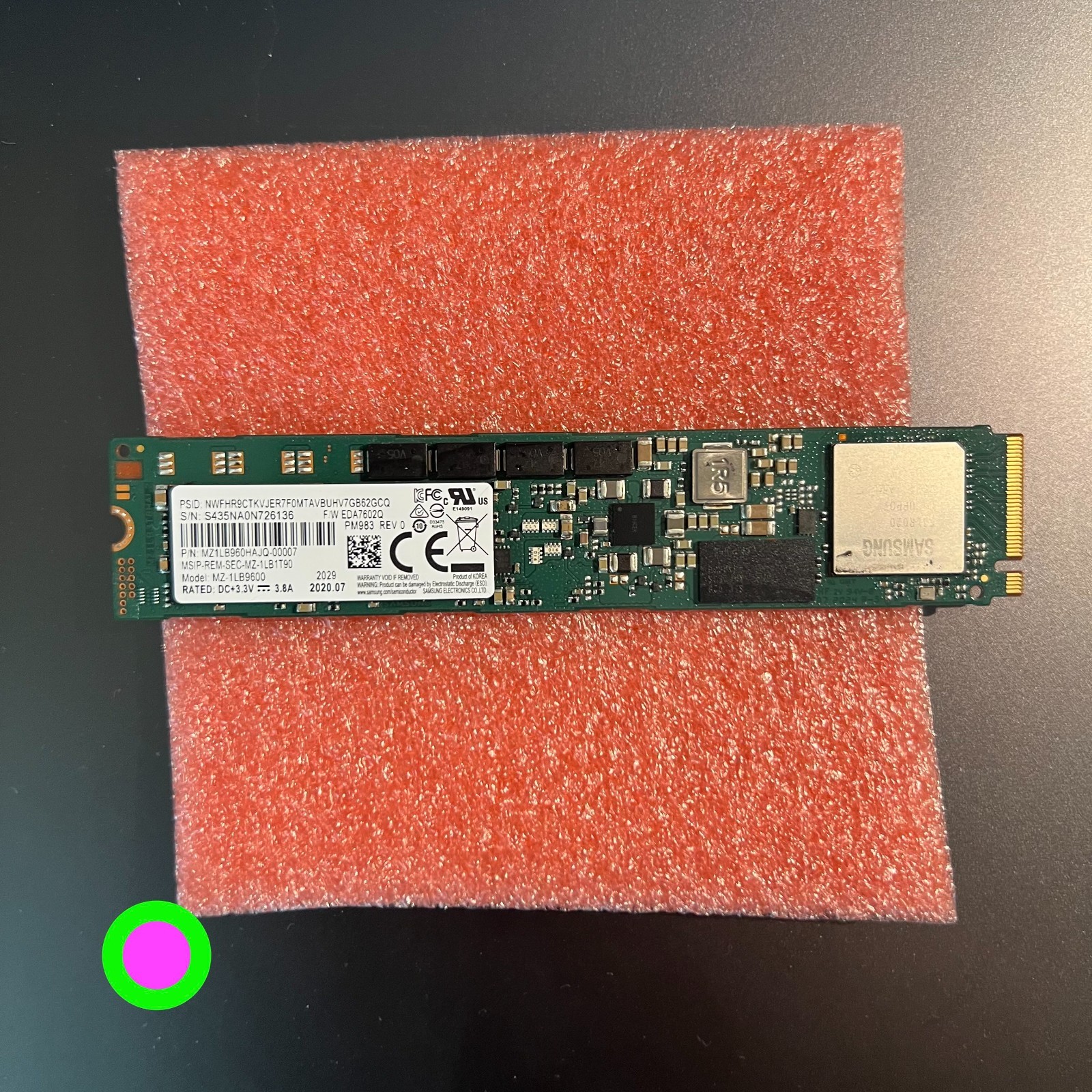 Samsung PM983 1.92TB PCIe SSD NVMe Solid State Drive M.2 Gen3x4 22110 MZ-1LB1T90
