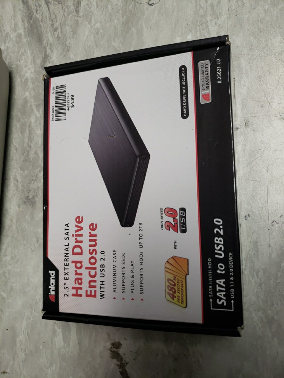 Inland 2.5" External SATA Hard Drive Enclosure with USB 2.0 New Black 