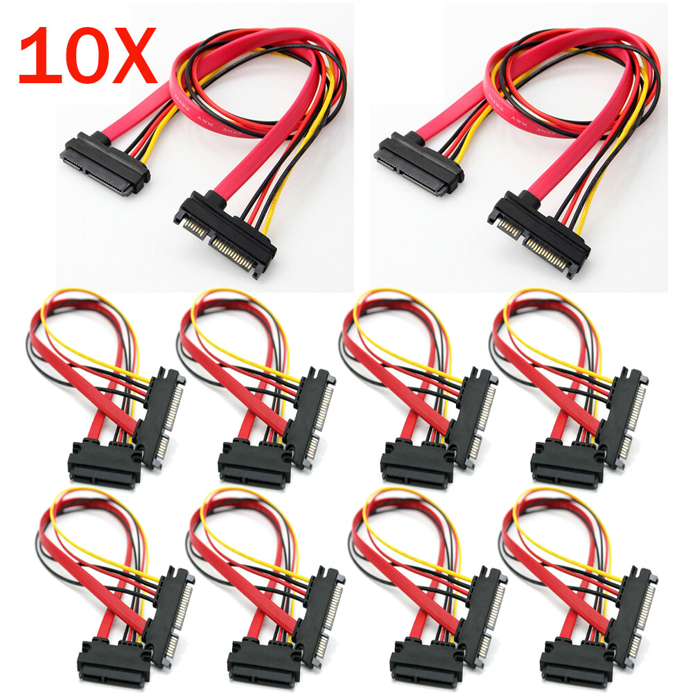 10 x 15+7 Pin SATA HDD Extension Cable Data+Power Male to Female, 19" / 50cm US