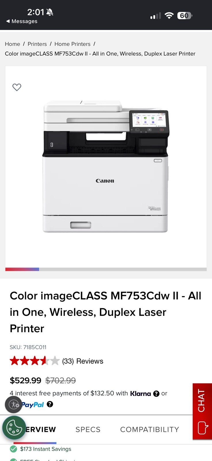 Brand New in Box Canon Color imageCLASS MF753Cdw All in One Printer
