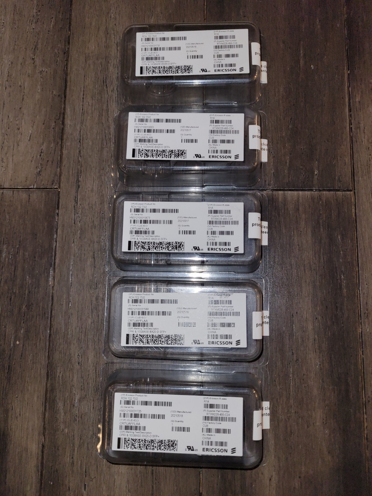 Lot of 5 Ericsson RDH 102 70/2 Rdh10270/2l10 CPRI & 10GBASE-BX20-D SFP+