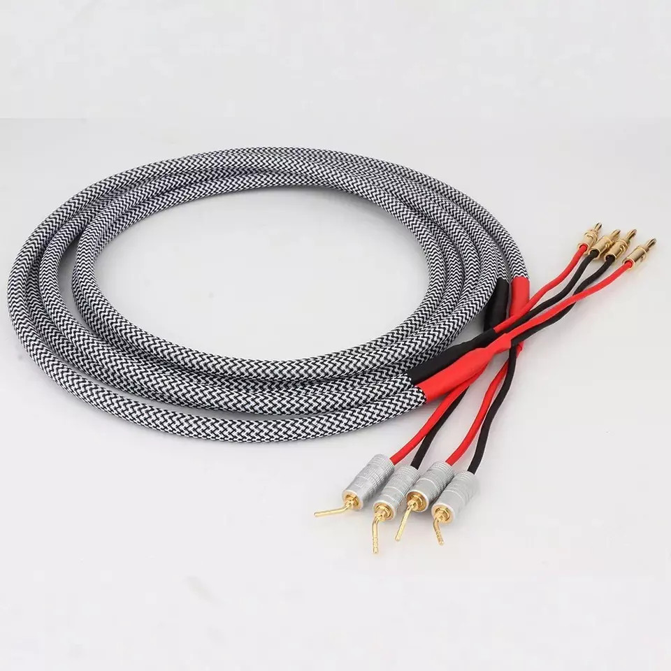 Pair 4N OFC HiFi Audio LoudSpeaker Cable and HiFI Banana plug for Amp DVD player
