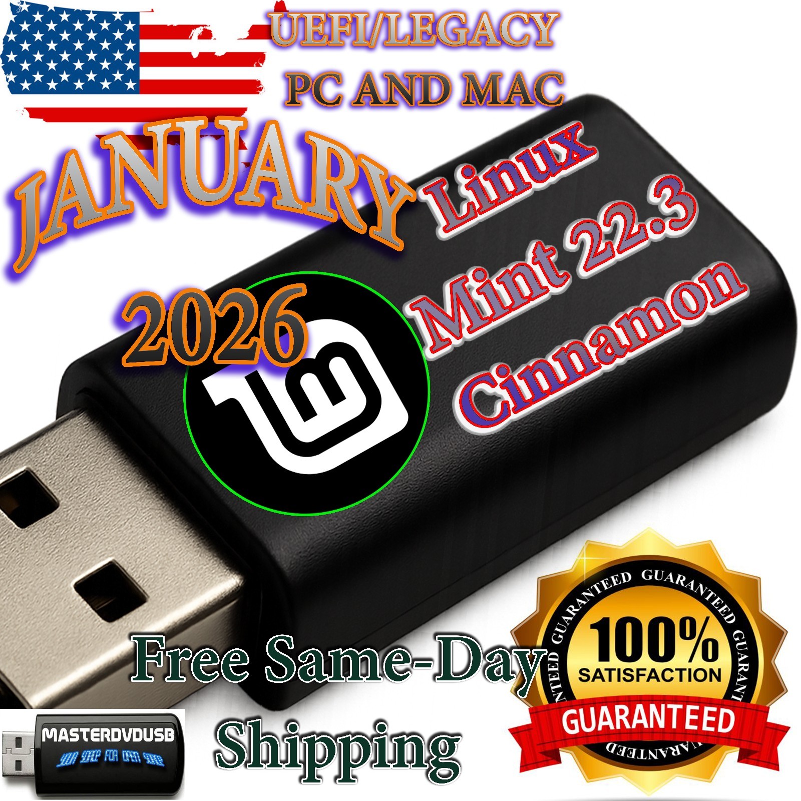 Linux Mint 22.3 Cinnamon – Bootable USB Flash Drive – January 2026 Release