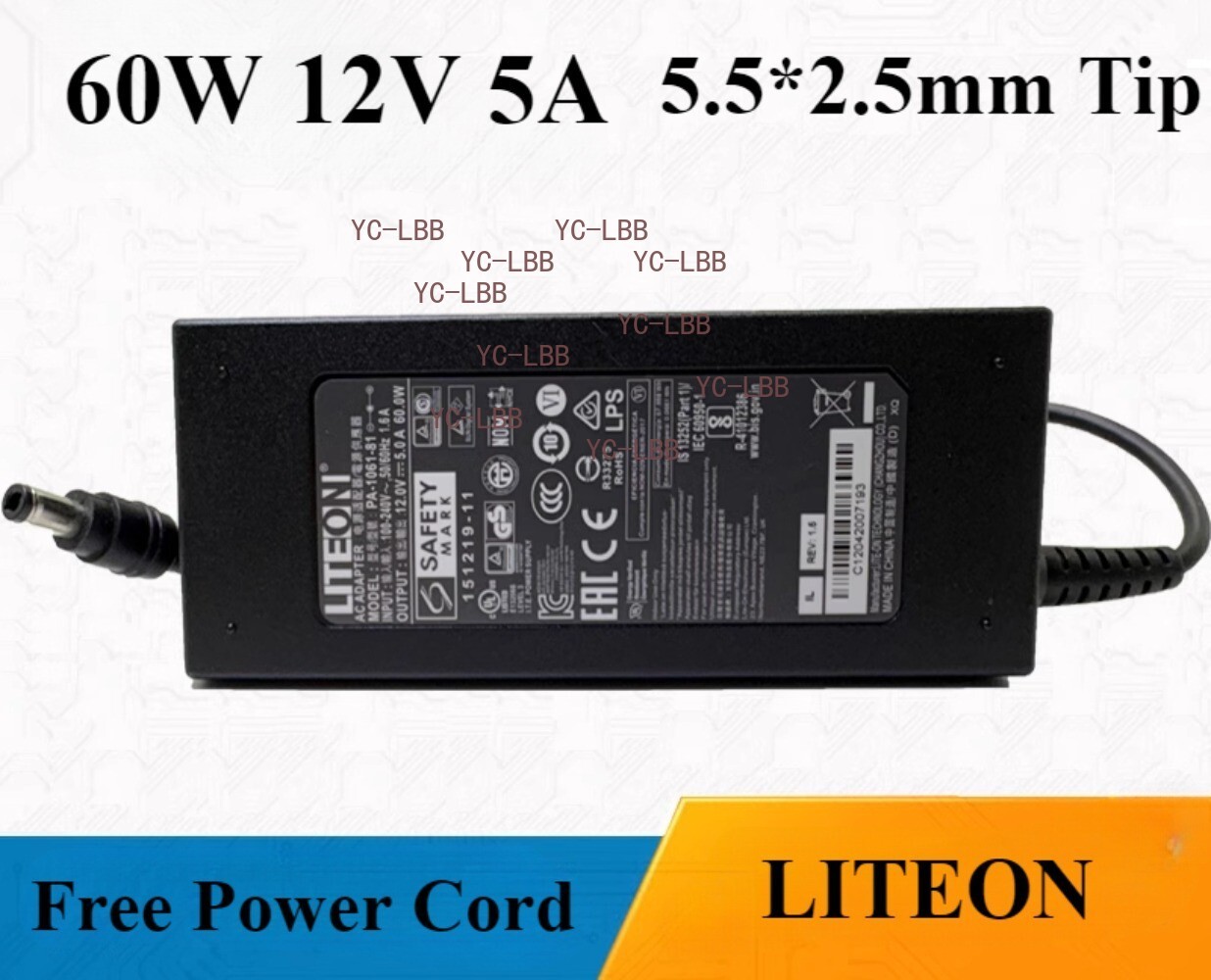 Original Liteon 12V 5A 60W AC Adapter 5.5*2.5mm Power Supply Charger PA-1061-0