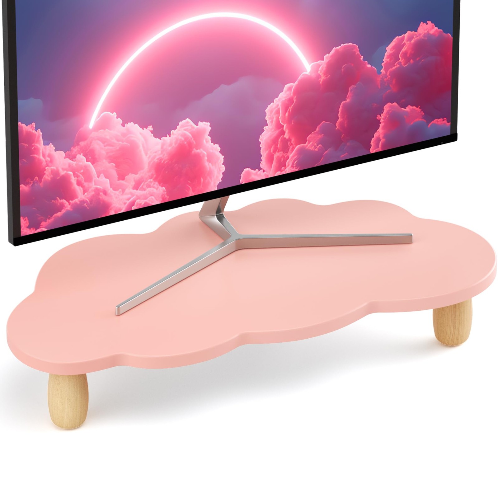 Monitor Stand Riser,Cloud Shape Wood Computer Monitor Stand, 16.5IN Monitor S...