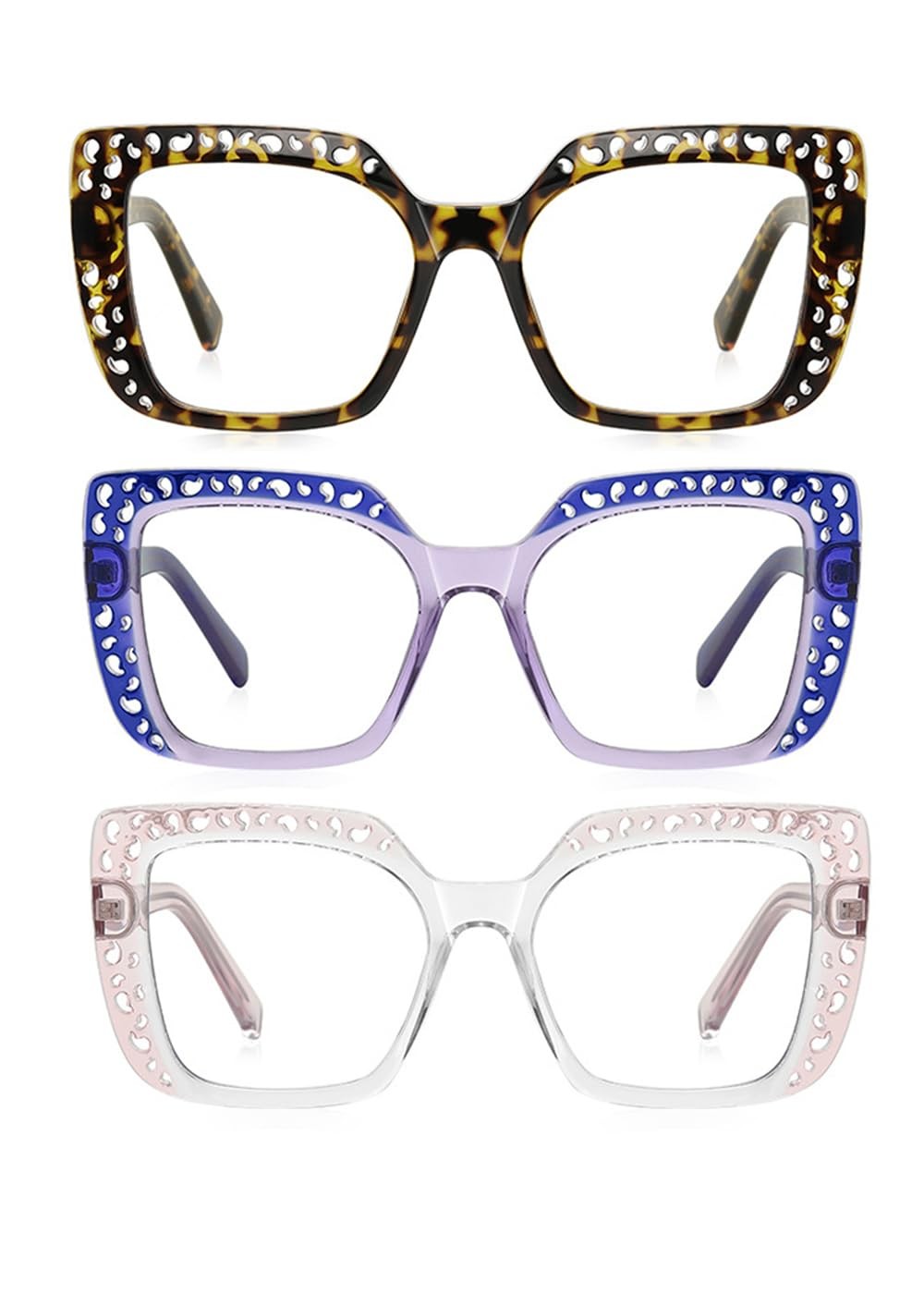ICARA 3 Pack Fashion Oversized Square Reading Glasses for Women, Retro Celebr...
