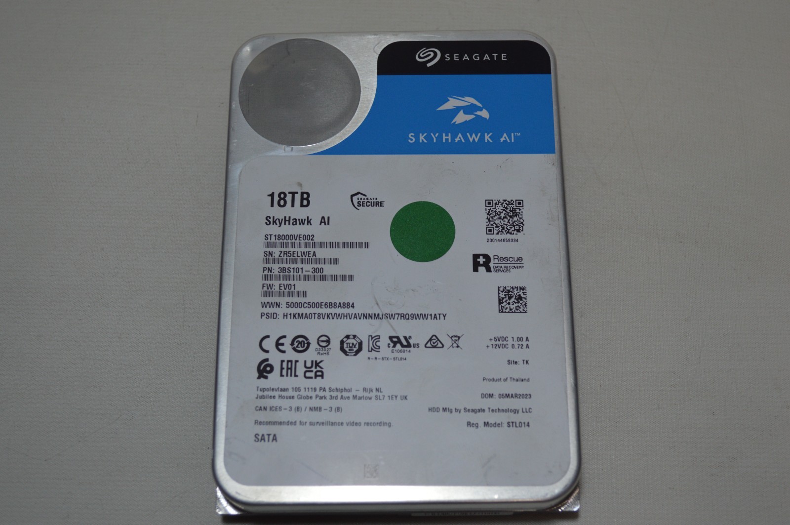 Seagate SkyHawk 18TB SATA 3.5" 7200 RPM Internal Hard Drive HDD ST18000VE002