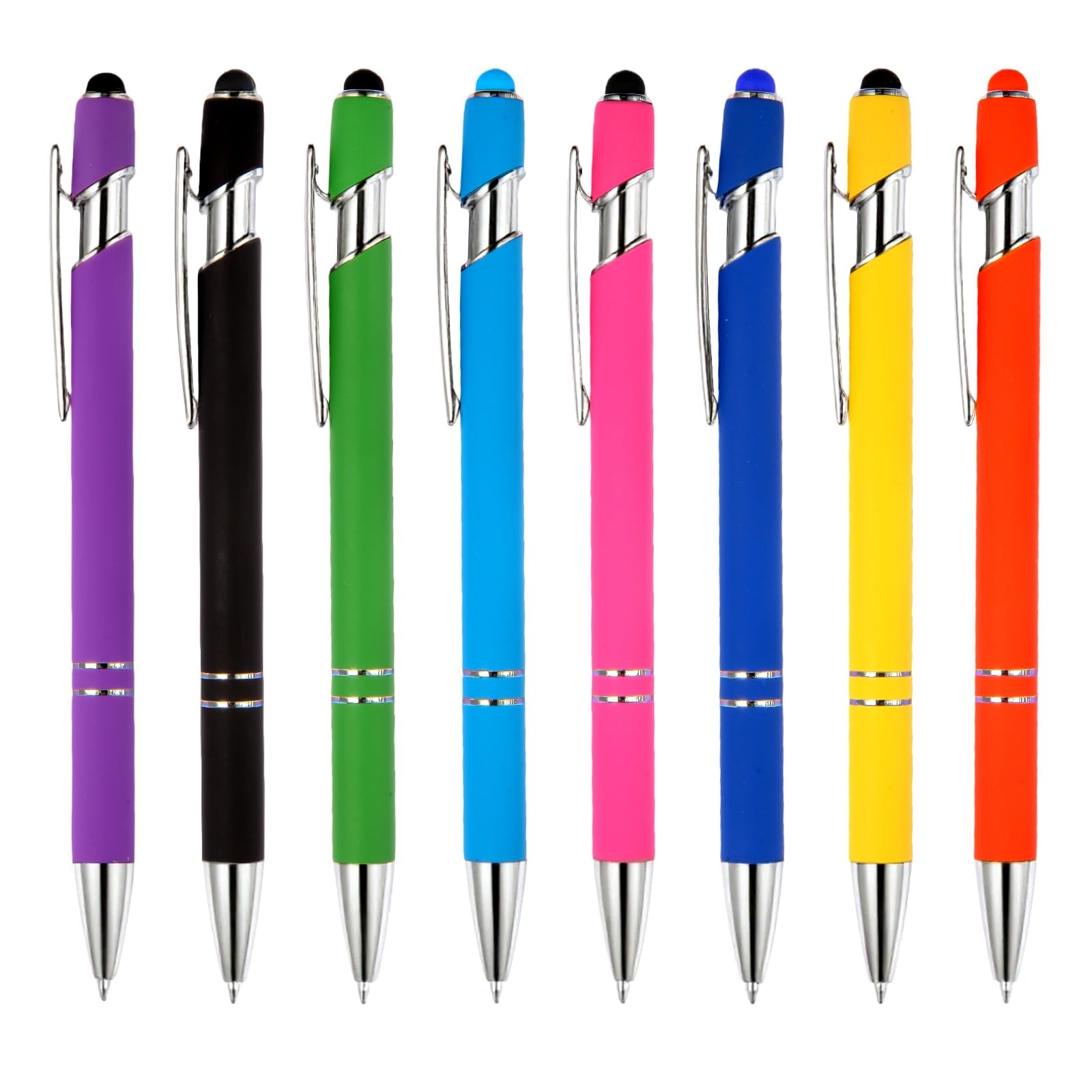 8 Pack 2-in-1 Stylus Ballpoint Pens Retractable for Touch Screens Black Ink