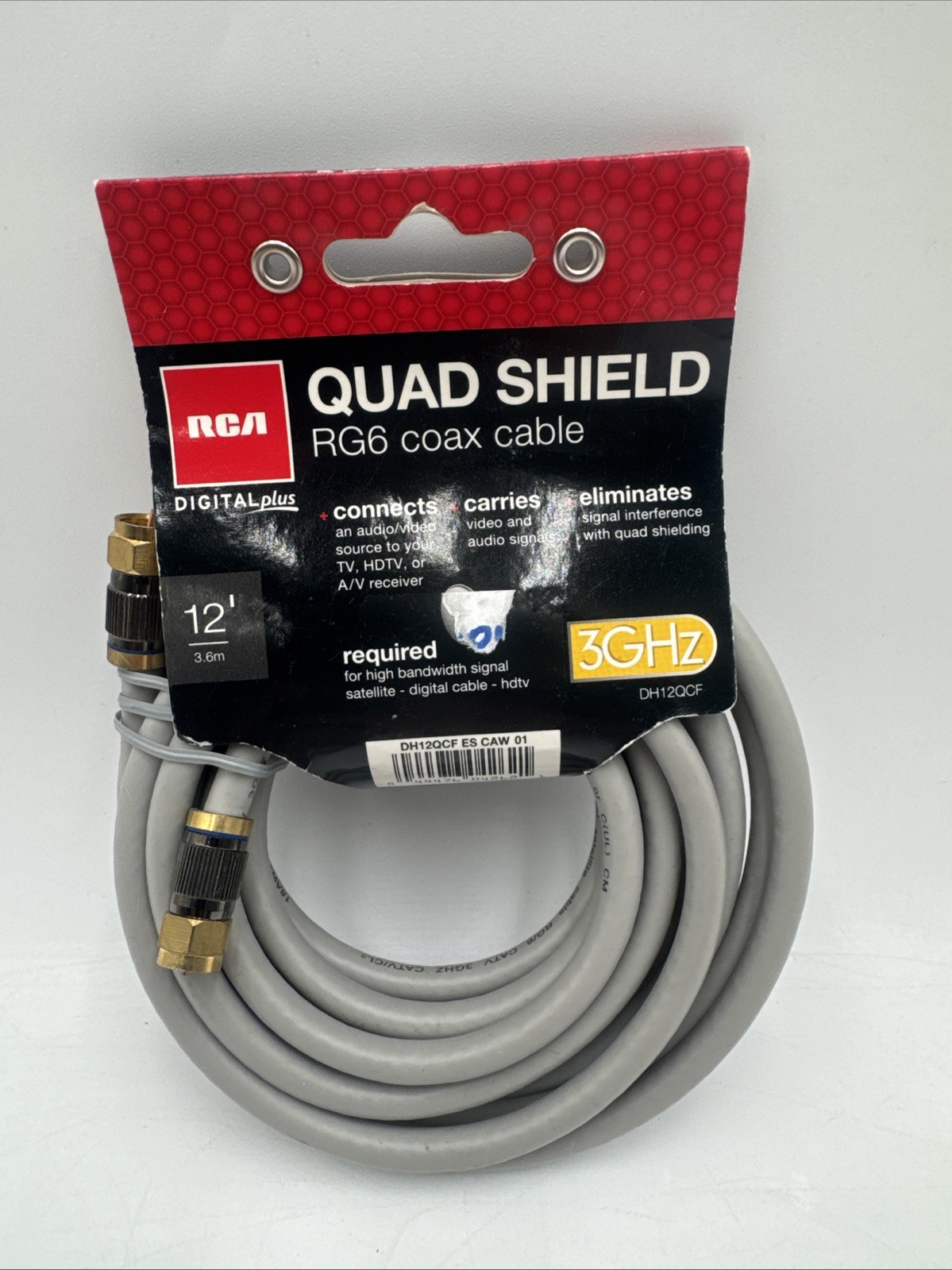 New RCA DH12QCE Quad Shield RG6 12 Feet 3.6 Meter Coax Cable 3GHz HDTV Free