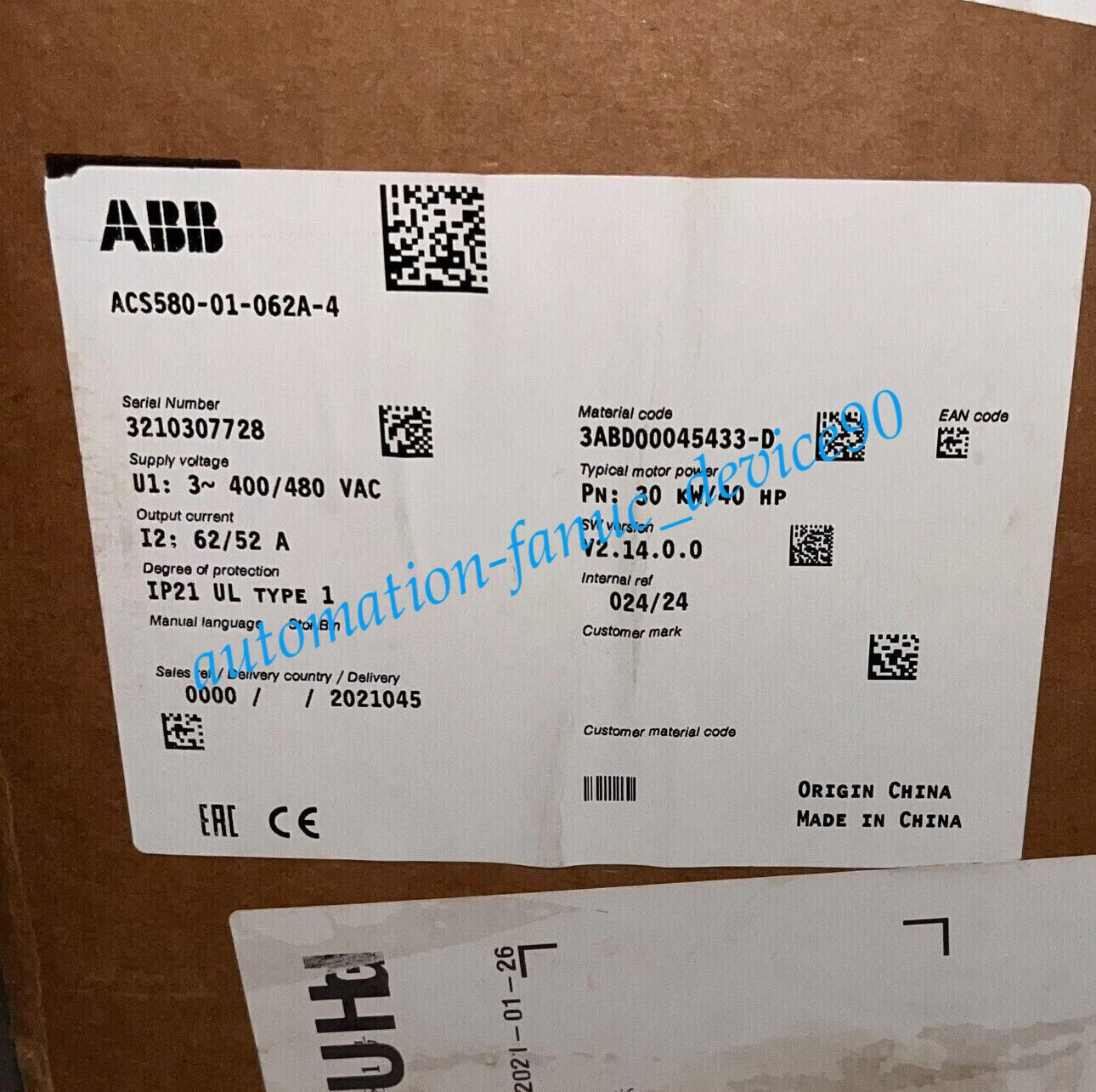 One New ABB ACS580-01-062A-4 Inverter ACS58001062A4 Expedited Shipping