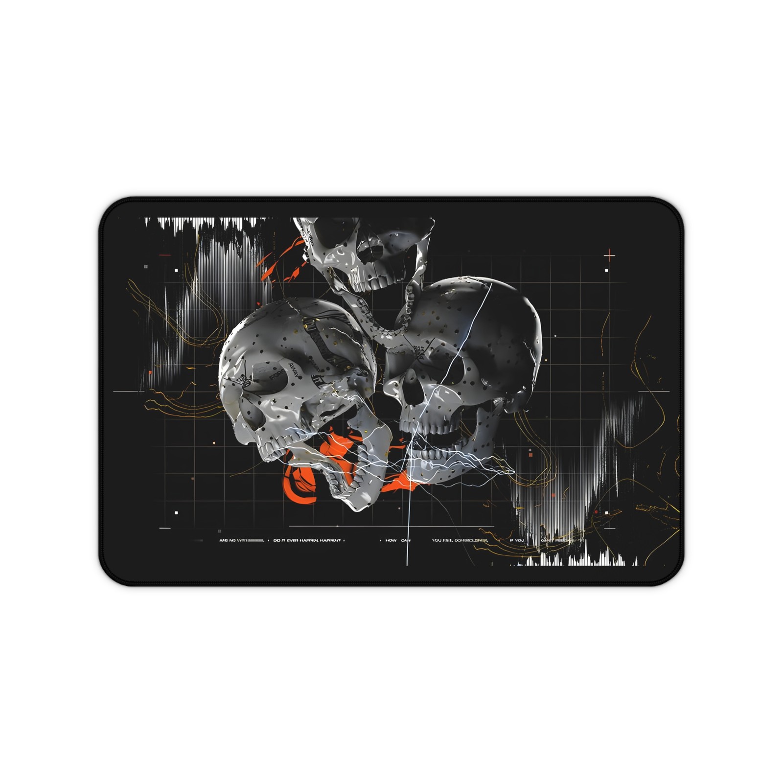 Glitched Skull Trio Desk Mat | Dark Cyberpunk Gaming Mousepad