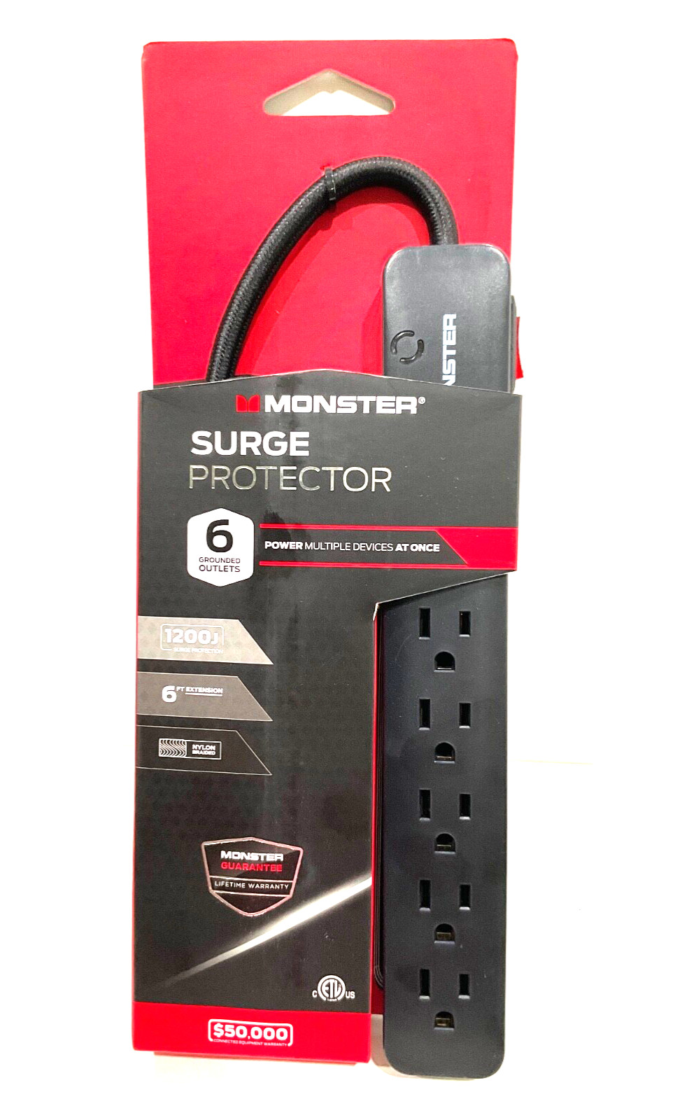 MONSTER SURGE PROTECTOR 6 GROUNDED OUTLET 1200 J 6 FT EXTENSION BRAND NEW