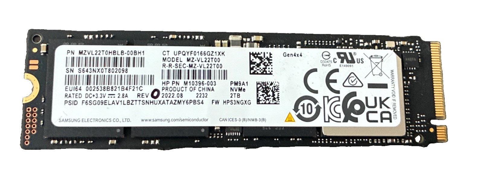 Samsung PM9A1 2TB NVMe M.2 SSD SOLID STATE DRIVE MZ-VL22T00