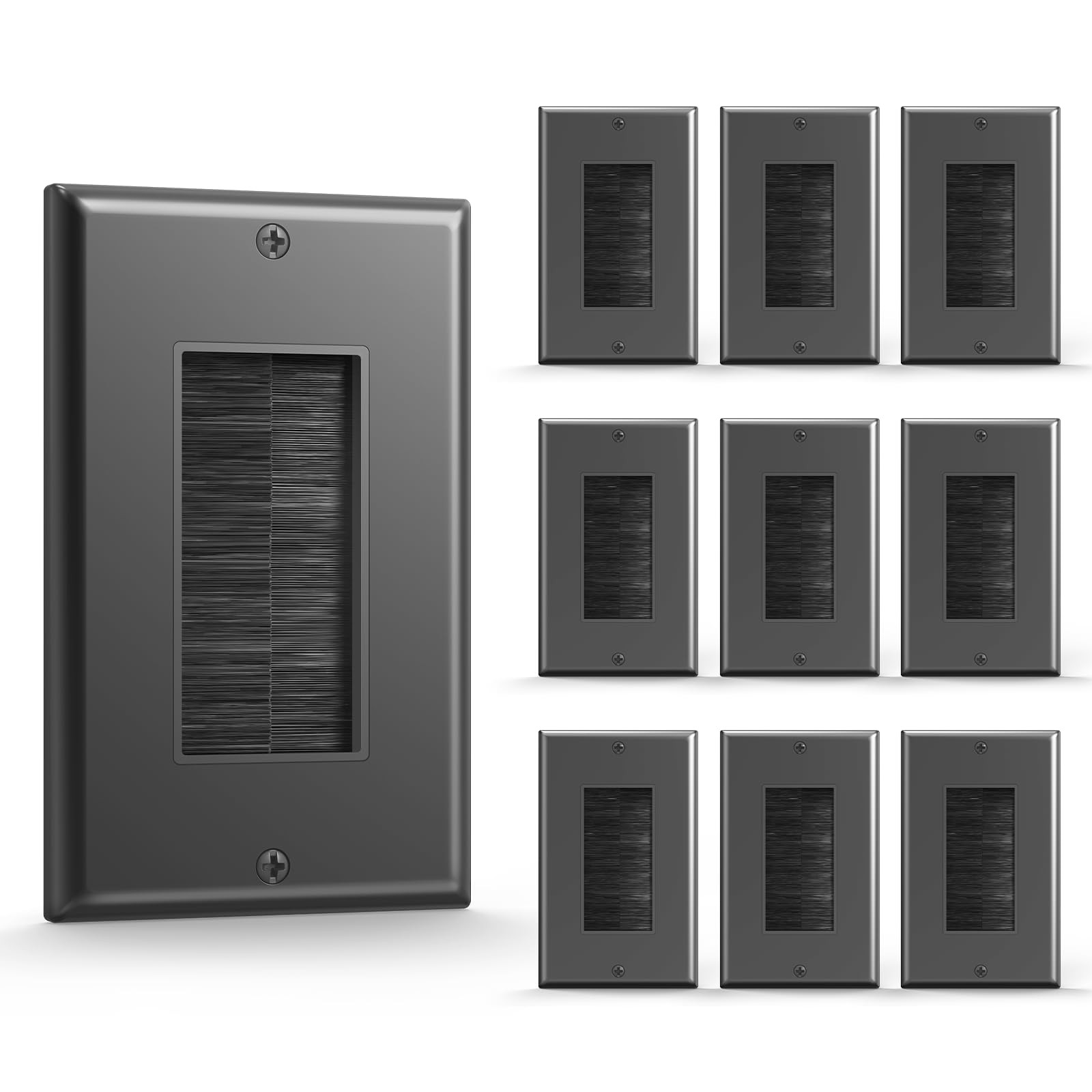 10 PCS Brush Wall Plate Single Gang Cable Pass Through Low Voltage Black TV