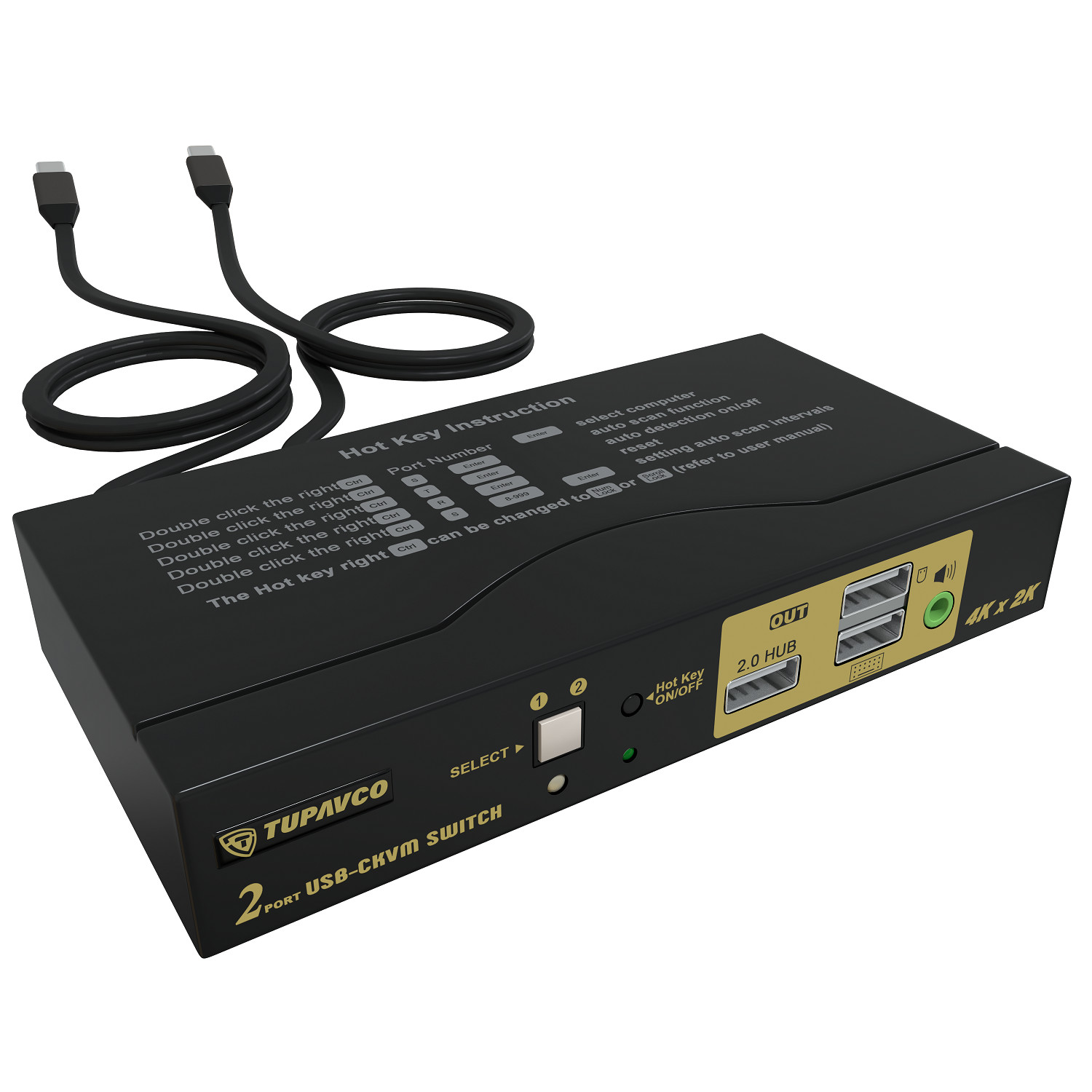 USB-C KVM Switch - (2 Ports) Control Two Computers w/One Shared Keyboard/Monitor