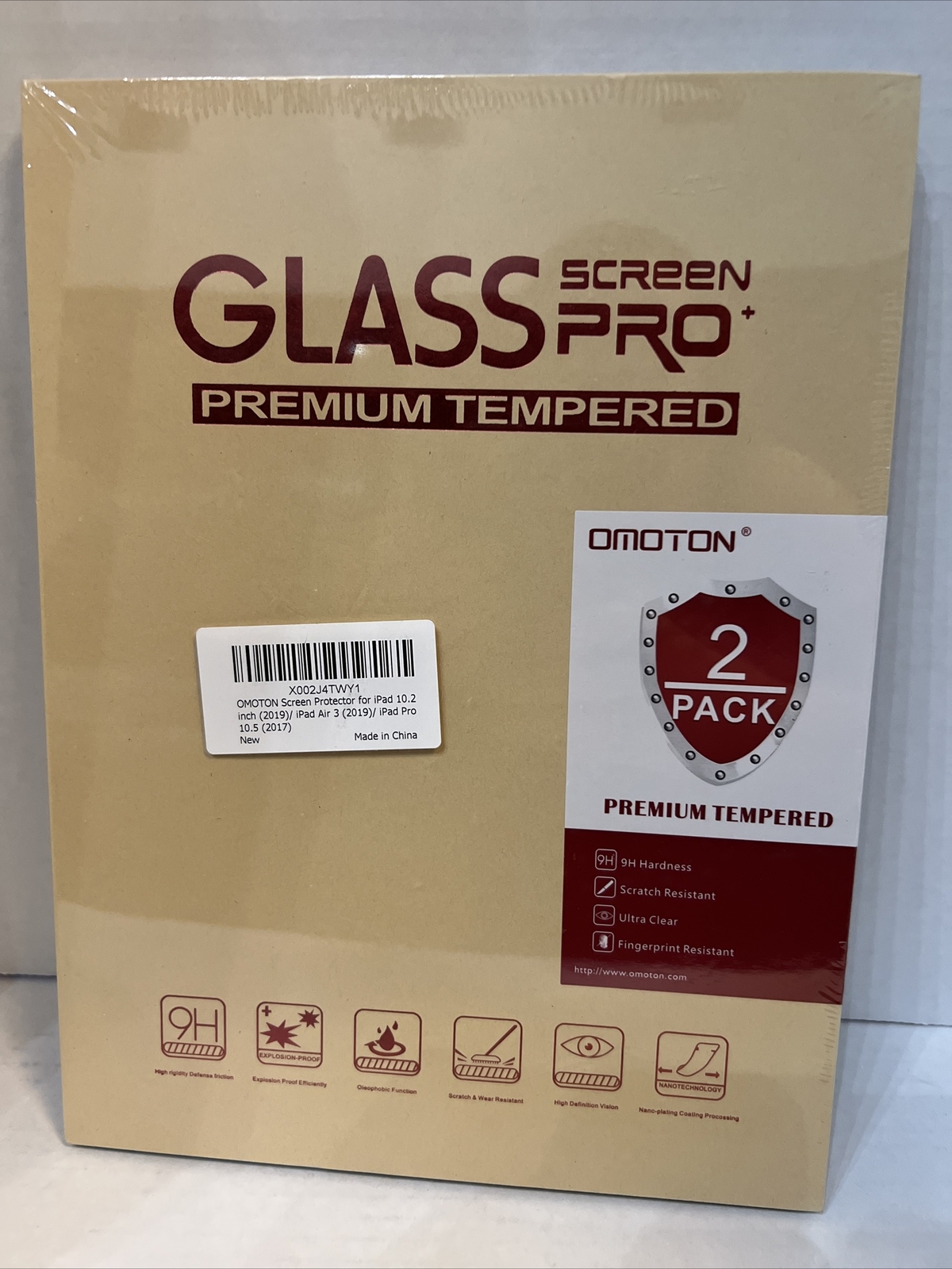 Omoton Glass Screen Pro Premium Tempered for ipad, 10.2, Air 3, Pro 10.5 2-Pack.