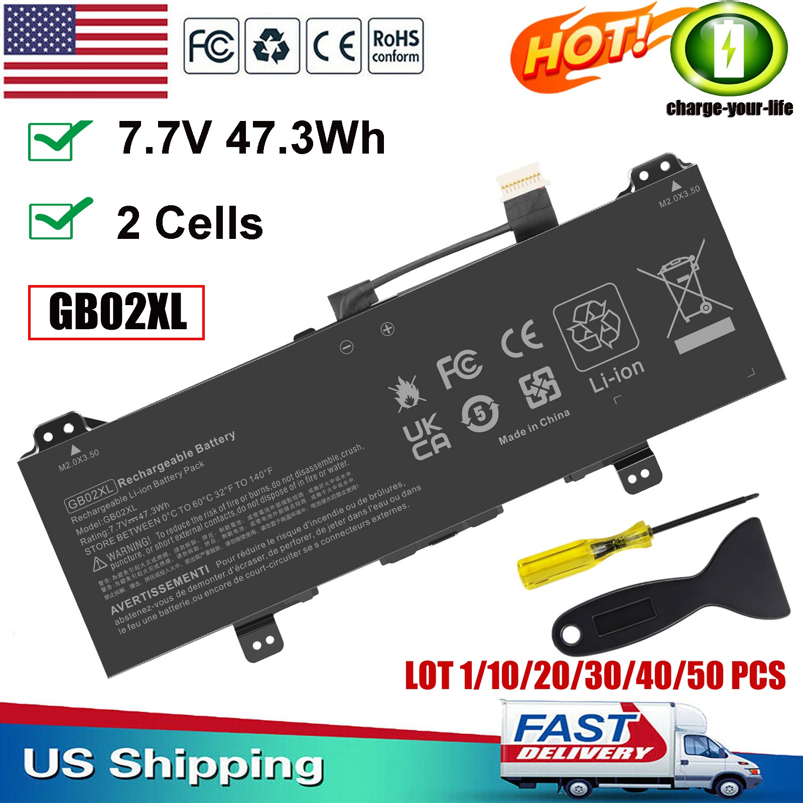 ✅LOT 1-50 GB02XL Battery for HP CHROMEBOOK X360 11 G2 EE HSTNN-DB7X HSTNN-IB8W