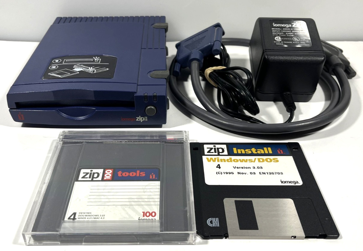 Iomega Zip Z100P2 External SCSI Zip Drive 100MB w/Power Cable Disk Driver Tested