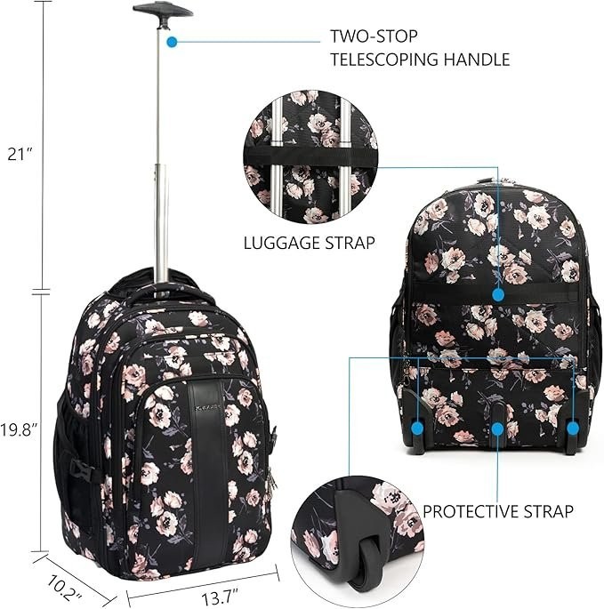 KROSER Laptop Rolling Backpack 17 inch Premium Wheeled Computer Backpack for W..