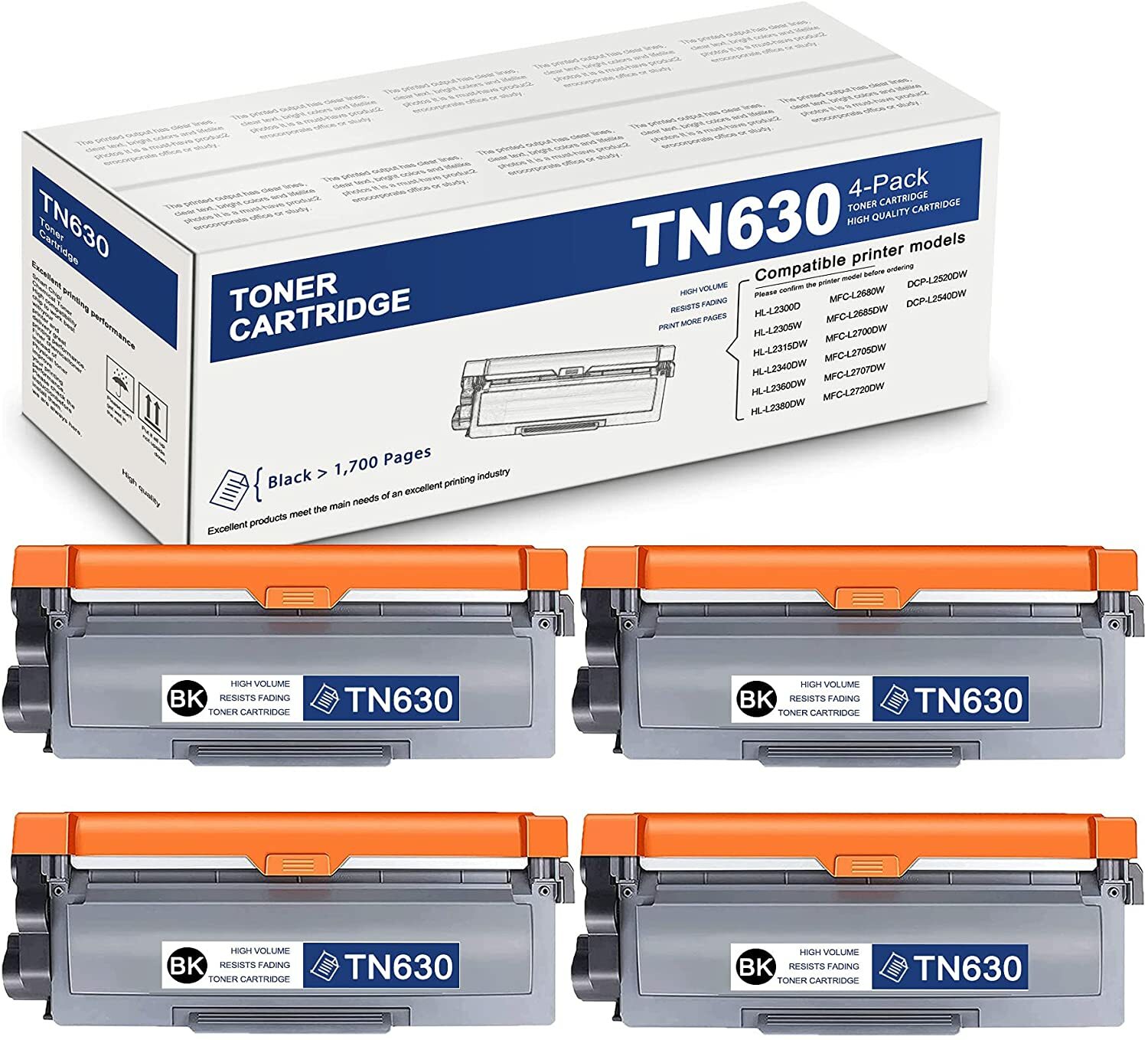 4 PK High Yields TN660 TN630 Toner Compatible For Brother DCP-L2540DW Black