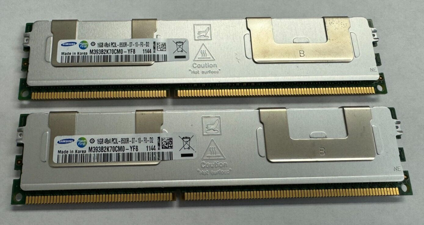 Samsung (2x16GB) 32GB 4Rx4 PC3L-8500R DDR3 1066 MHz 1.35V ECC REG RDIMM Memory