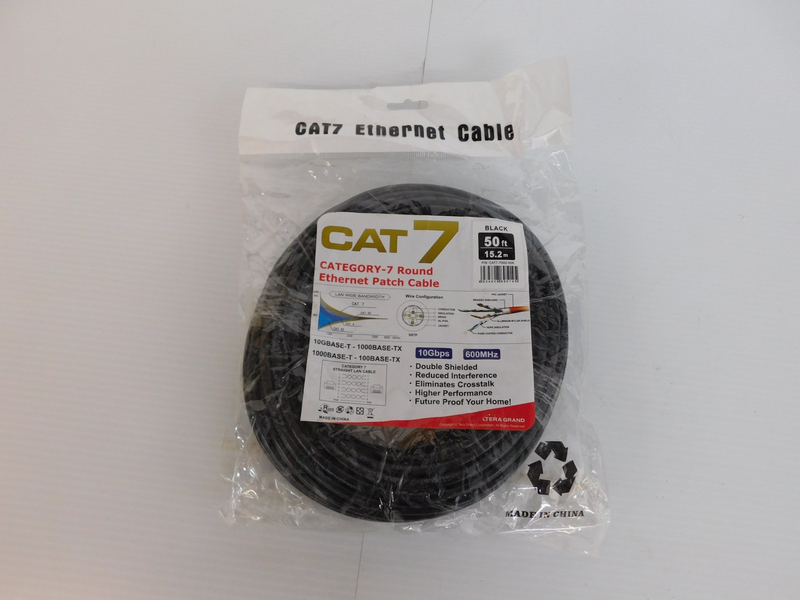^^ TERA GRAND CATEGORY 7 ROUND ETHERNET PATCH CABLE BLACK 50FT NEW (QKM10)