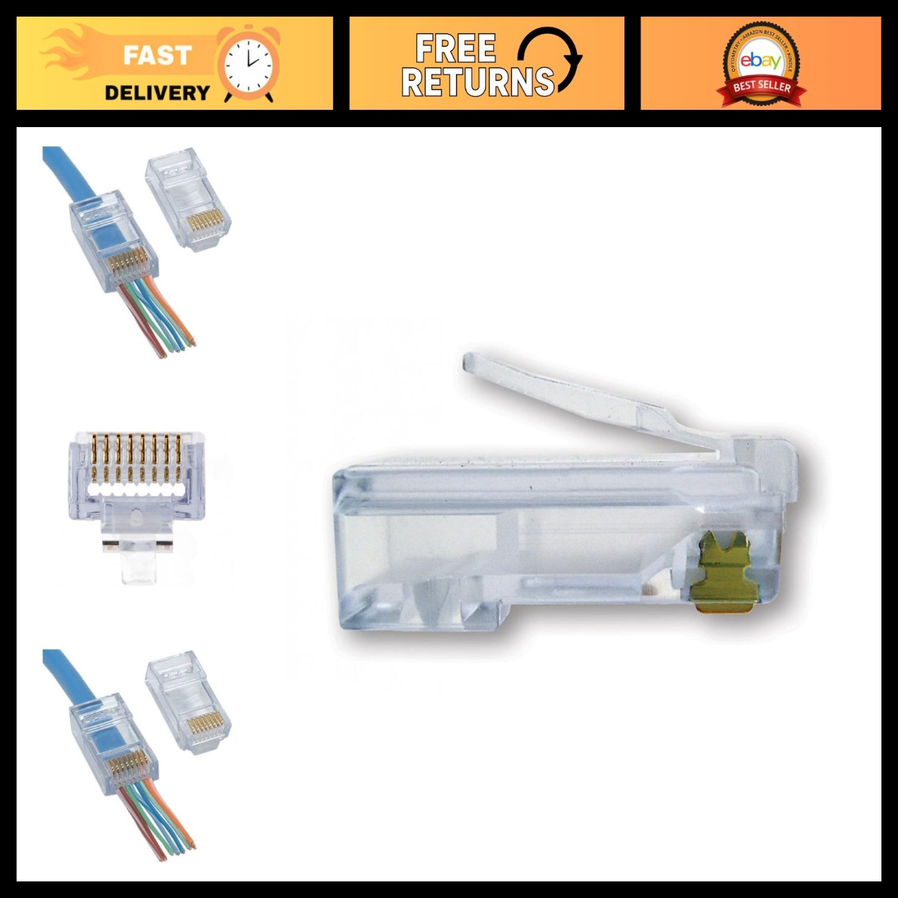 EZ-RJ45 Cat6 Connectors - 50 Pack for Ethernet Cable Termination, Easy Install