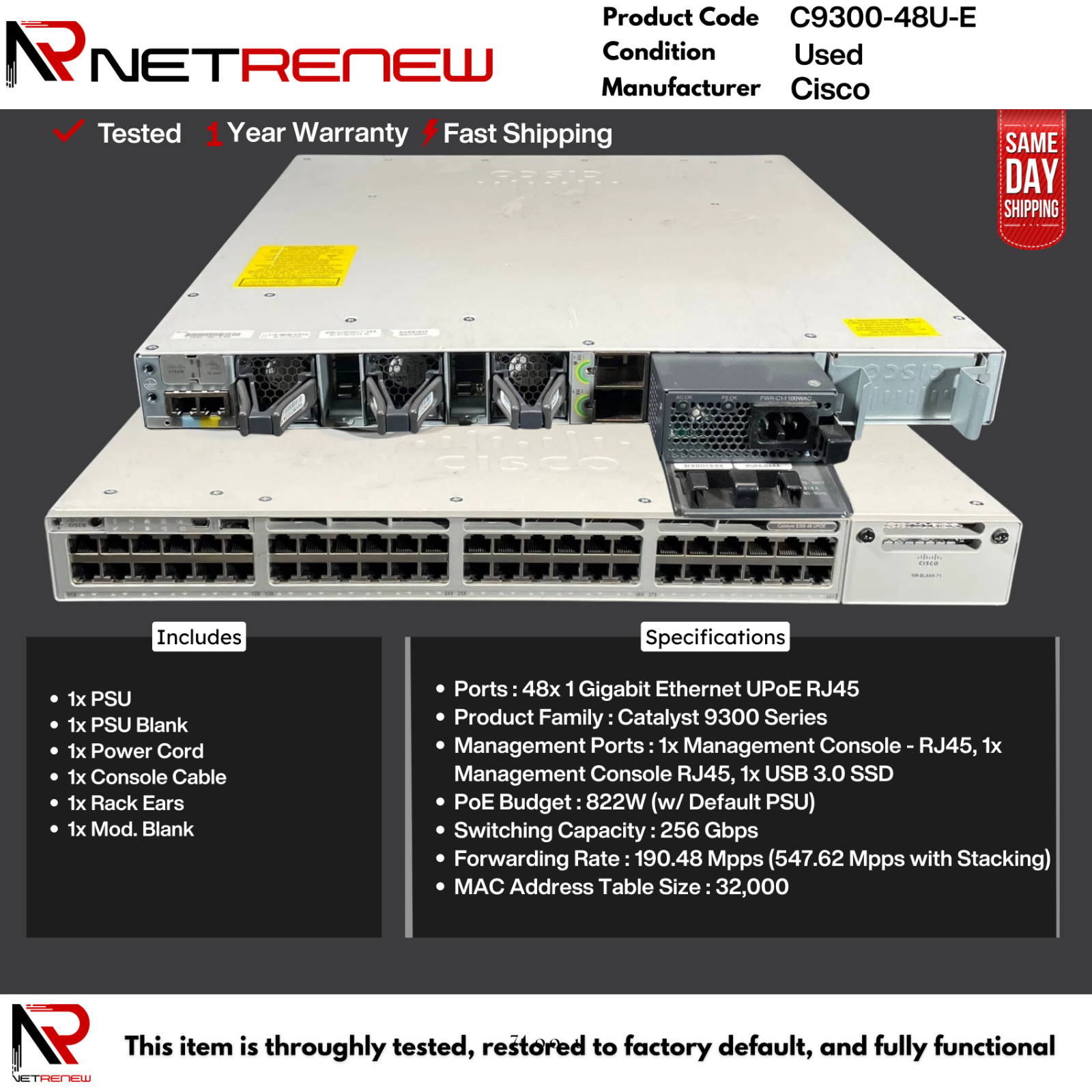 Cisco Catalyst C9300-48U-E UPOE 48 Port Switch