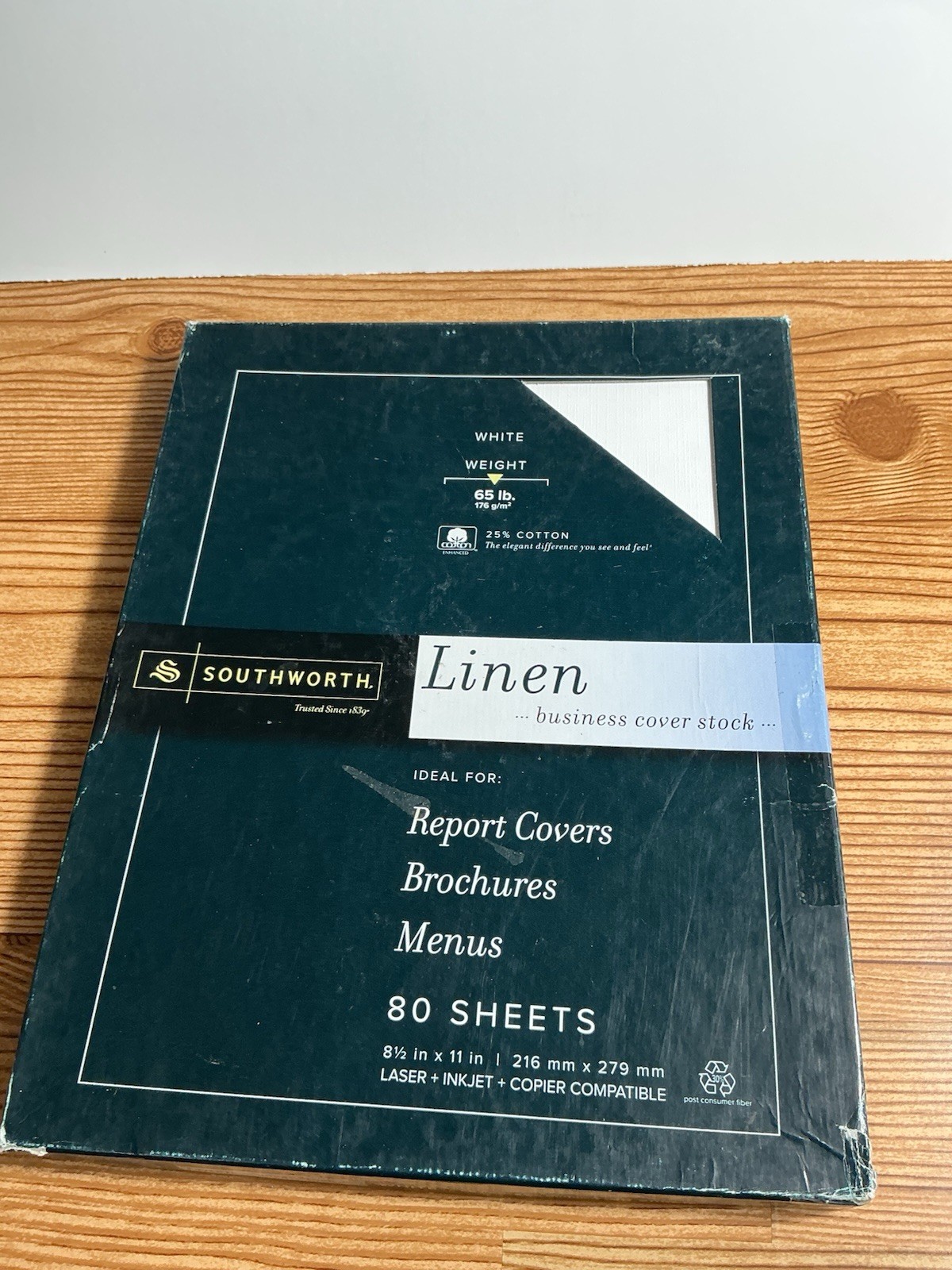 Southworth Linen Business Cover Stock - 50 Sheets - White 25% Cotton Rag 65lb
