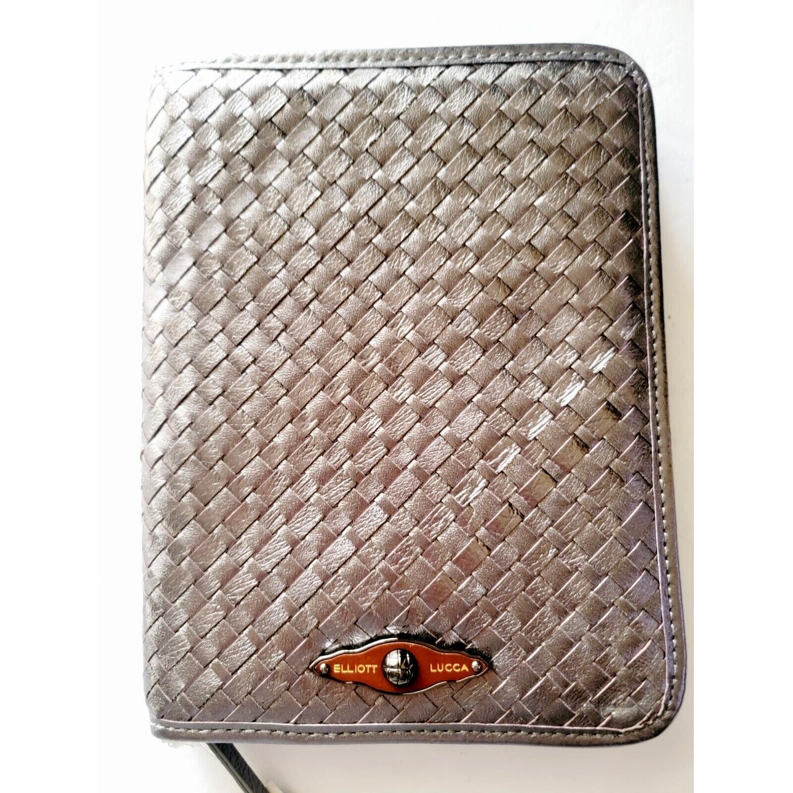 New Elliott Lucca Graphite Woven Leather Kindle Nook E-Reader Zip Case NWT