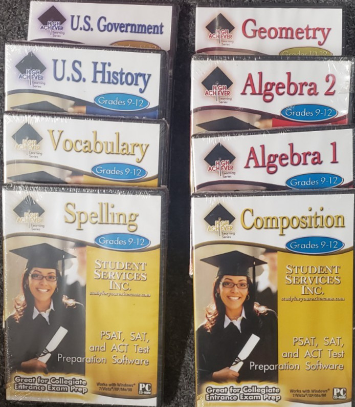 High Achiever Learning Series Lot 8 Sealed CD-ROMs Grades 9–12 Math English US