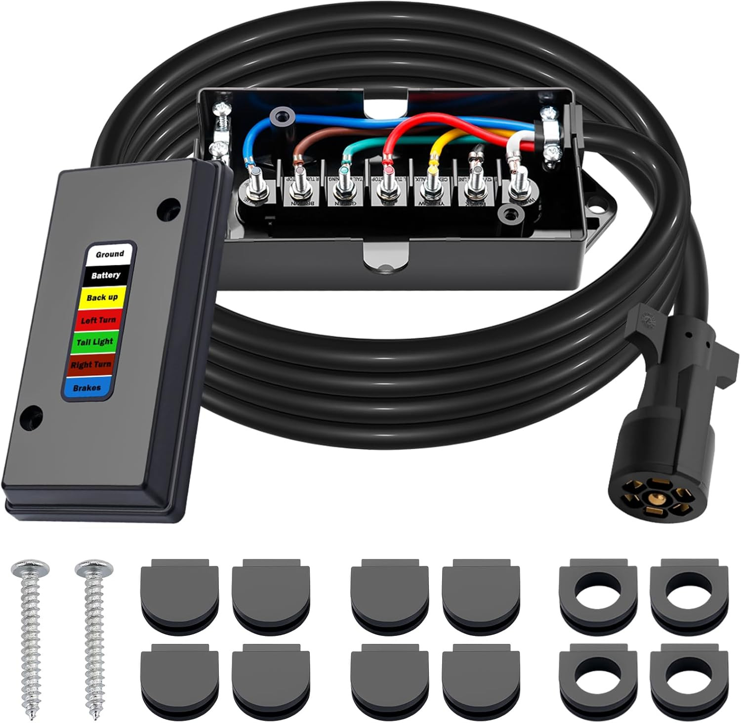 7 Way Trailer Wiring Harness Kit 8 FT Trailer Cord with 7 Pin Trailer Plug and J