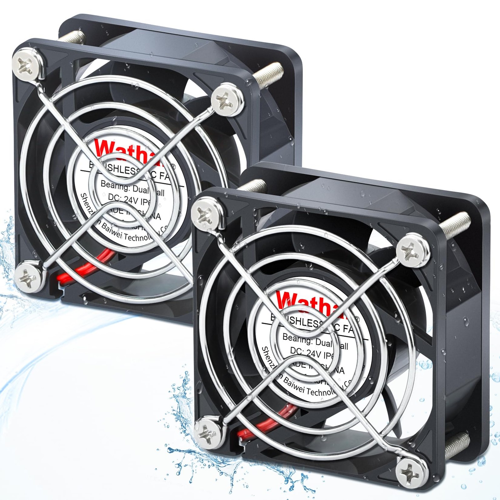 2 Pcs IP67 60mm x 25mm 24V DC Waterproof Cooling Fan Dual Ball 2 Pin