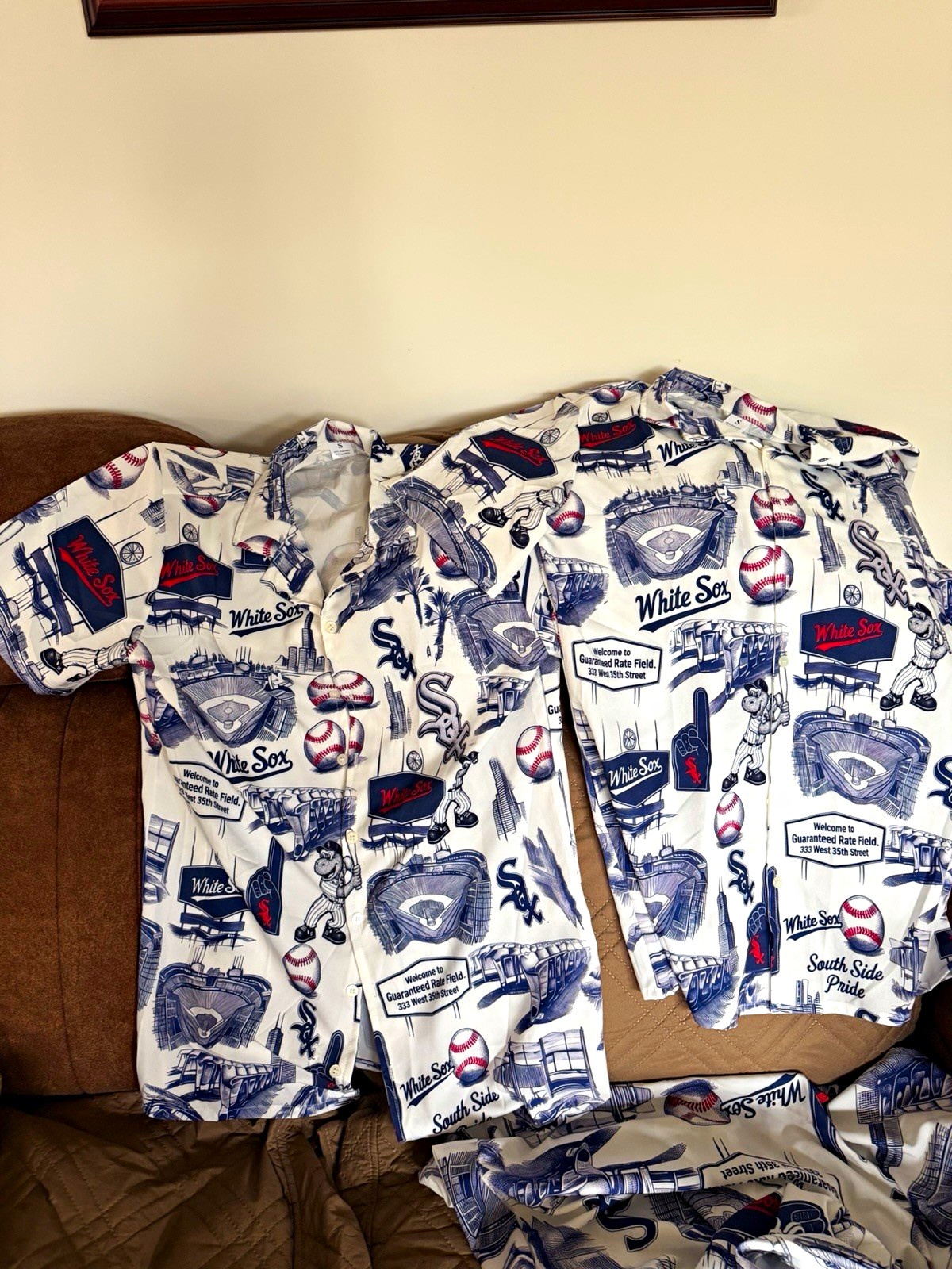 Chicago White Sox MLB Baseball All-Over Print Button-Down Shirt White Blue Red