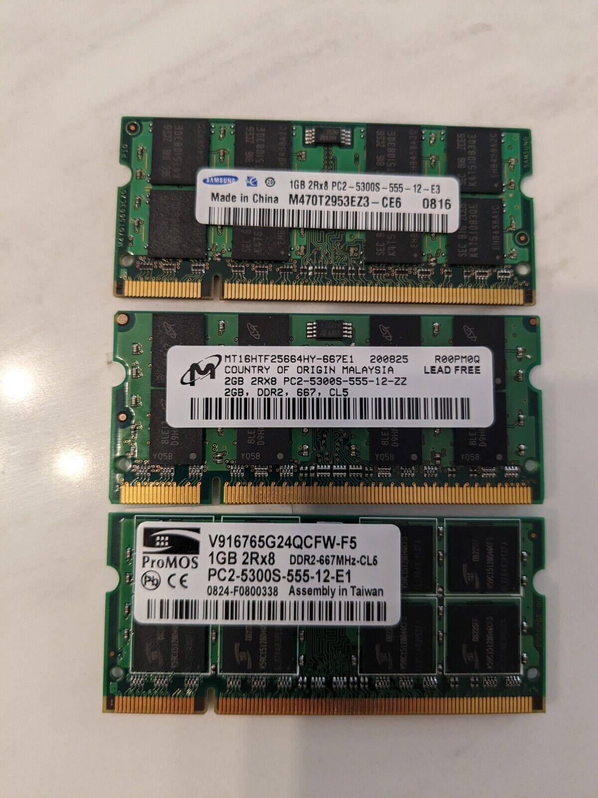 4GB + 2 x 1GB + 1 x 2GB DDR2 LAPTOP RAM Lot of 3 Modules