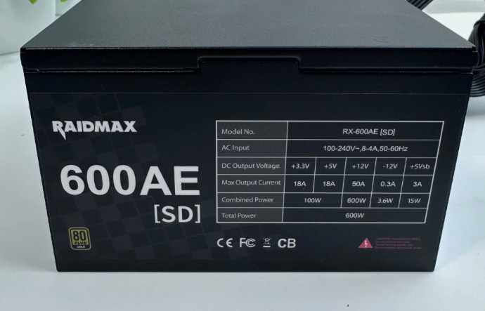 RAIDMAX 600W PSU 80 PLUS Gold