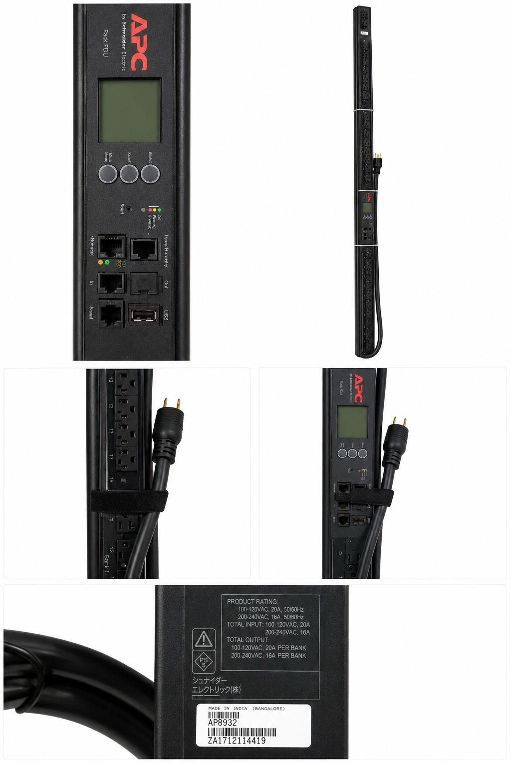 APC AP8932 24-Outlet Metered Switched Rack PDU LED Display NEMA 5-20P Black