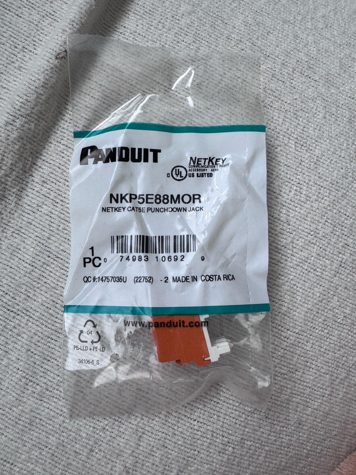 10 Pack - Panduit NetKey CAT5E Punchdown Jack RJ45 Port Female NKP5E88MOR 