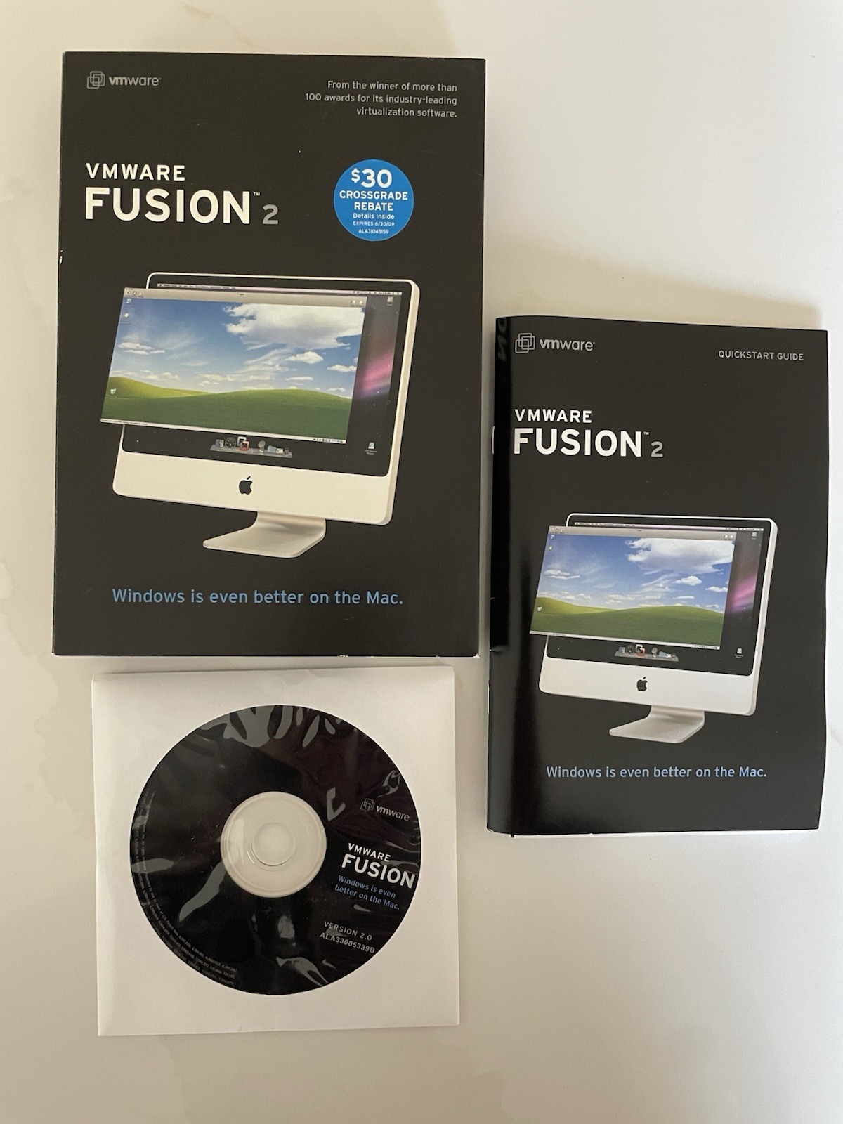 VMware Fusion 2 for Mac OS X Retail Box CD w/ Manual & Serial