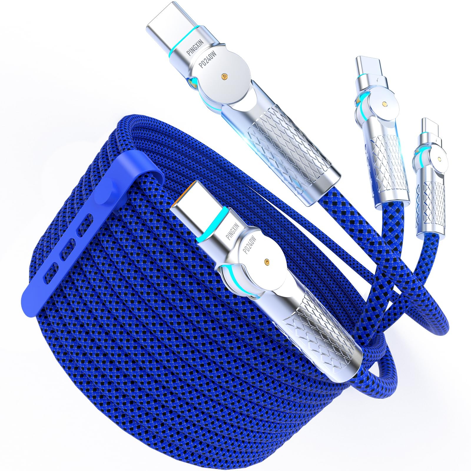 USB C to C Cable 6.6ft,240W 2-Pack Braided 180°Rotating Type 6.6FT, Blue 