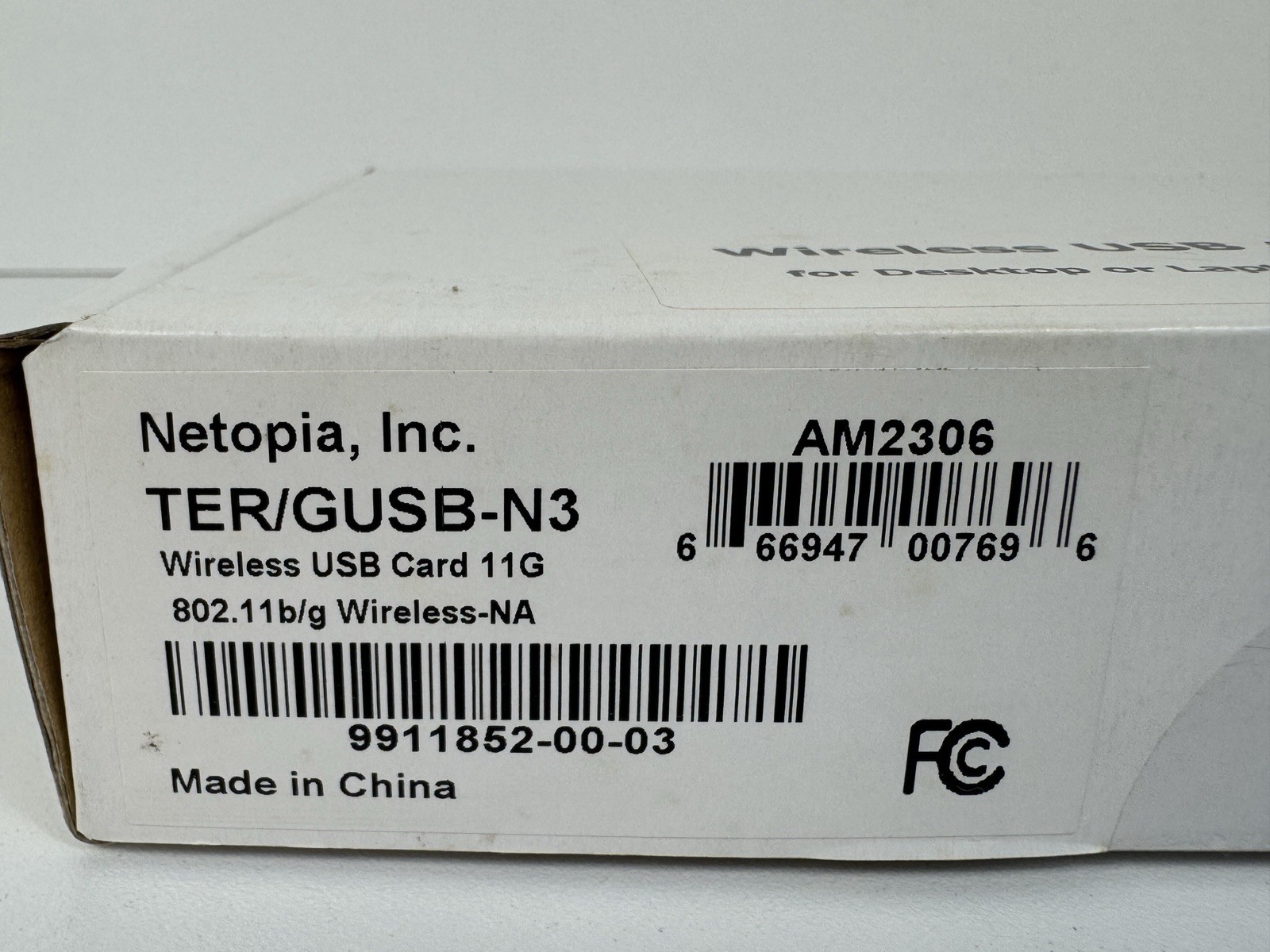 New Sealed Netopia TER/GUSB-N3 Wireless USB Adapter 802.11b/g AM2306